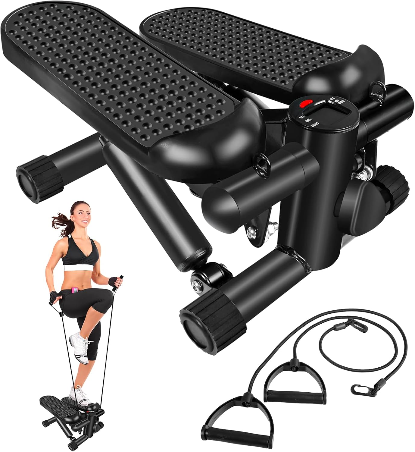 Steppers for Exercise, Stair Stepper with Resistance Bands, Mini Stepper with 300LBS Loading Capacity, Hydraulic Fitness Stepper with LCD Monitor image number 3