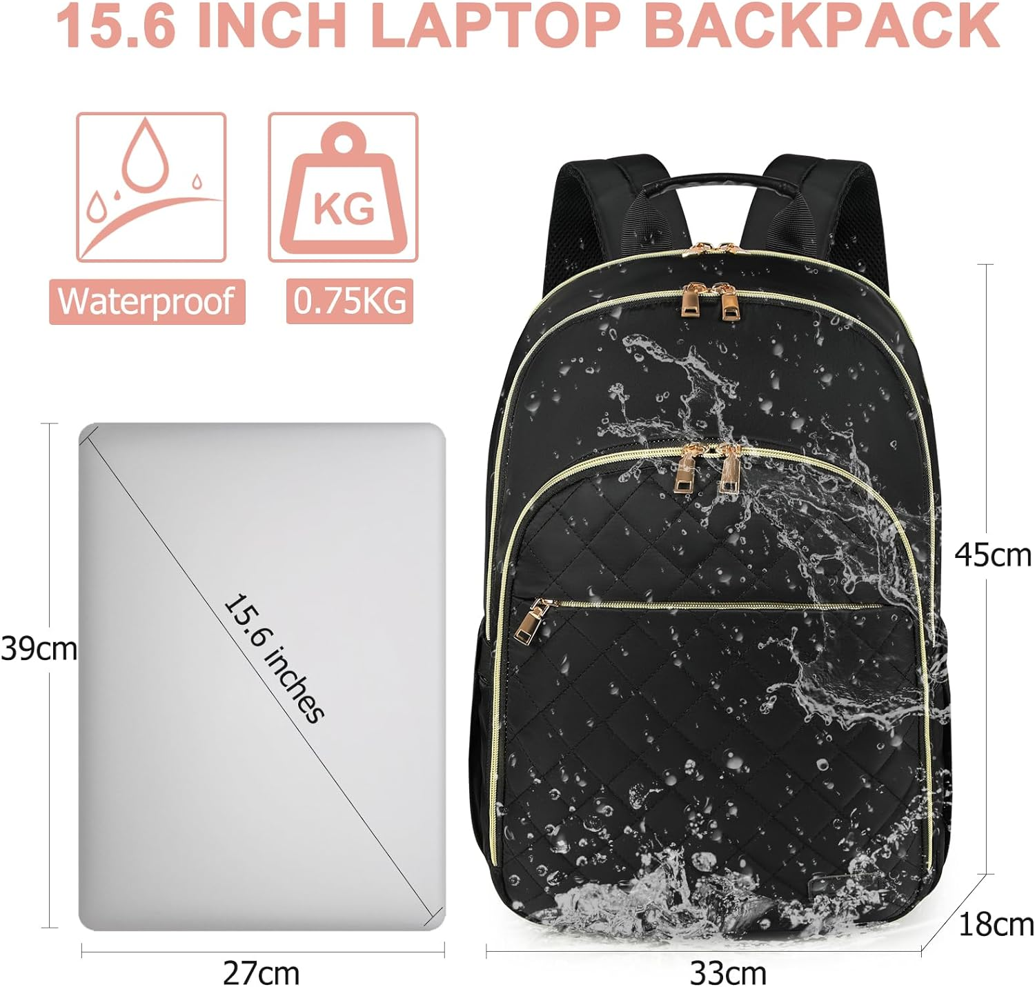 Backpack for Women Lightweight Travel Backpack Laptop Backpack 15.6 Inch Waterproof School Backpack Casual Daypack TSA Friendly Backpack image number 3