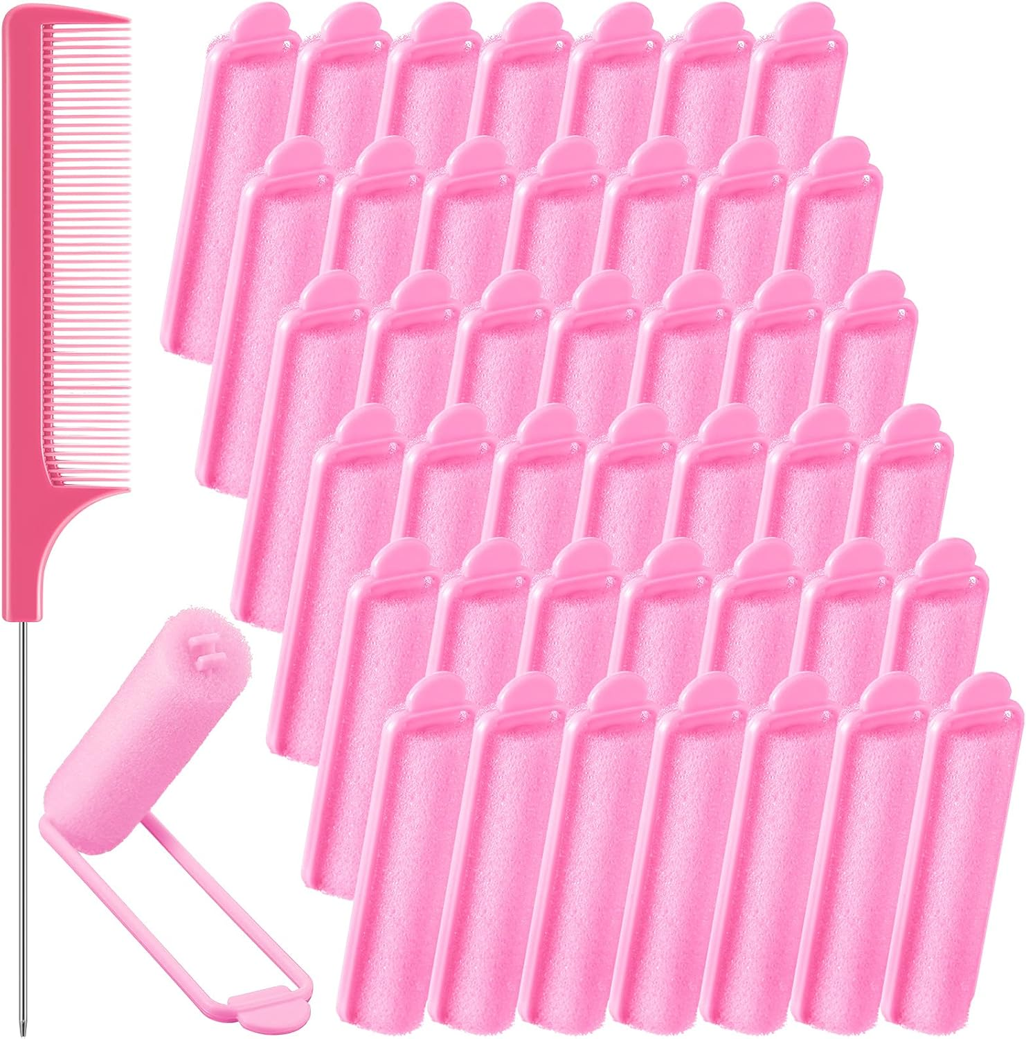 Syhood 43 Pcs Foam Sponge Hair Rollers Women 0.59 Inch Soft Sleeping Curlers Flexible Sponge Curler Tool and Rat Tail Comb for Hair Styling Hairdressing Overnight Curl and Volume(Black)