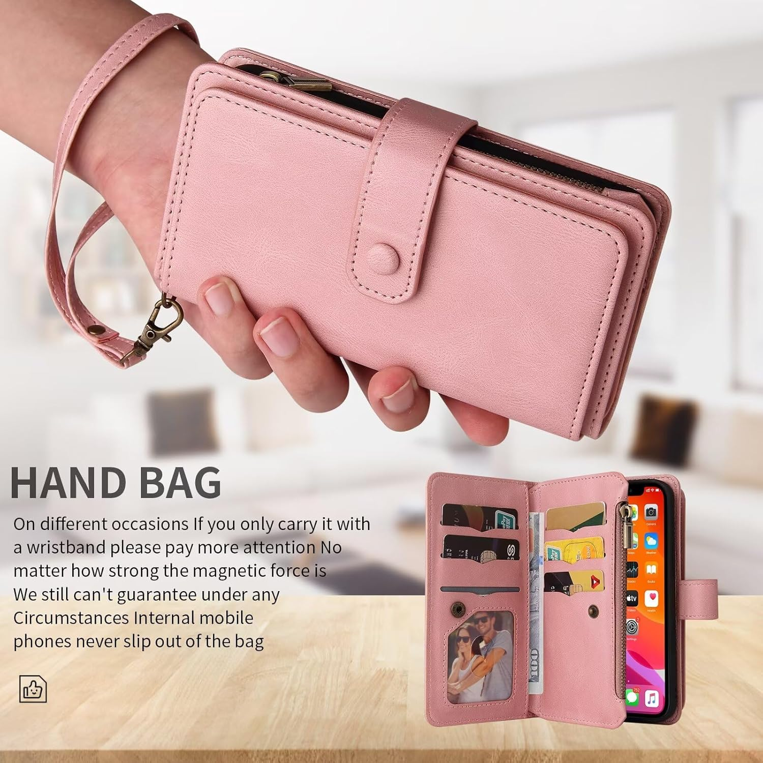 Belzsxy Mobile Phone Case for Samsung Galaxy S25 FE Case, Flip Case, Leather Case, Zip, Magnetic Closure, Wallet with 15 Card Slots, Stand Funtion, Retro Leather Case - Pink image number 4