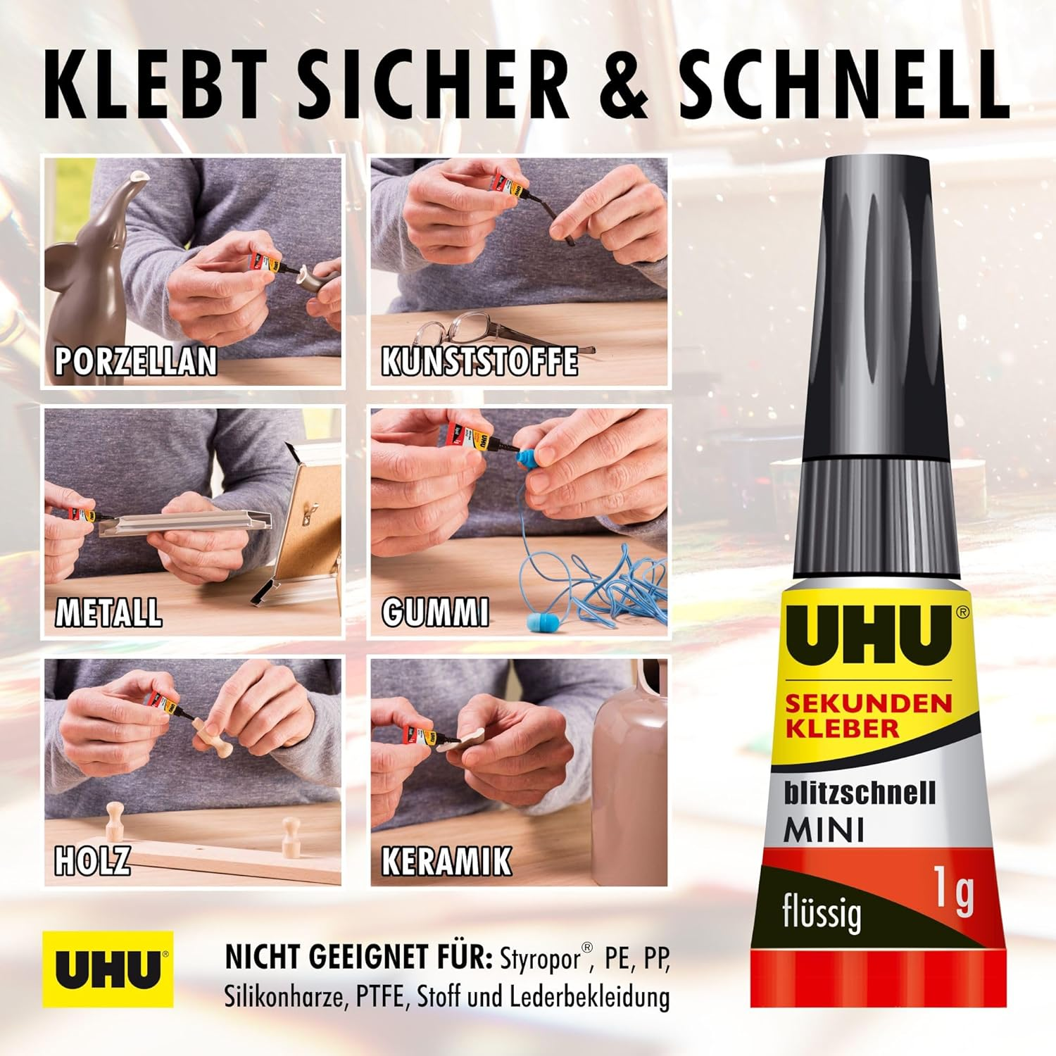 UHU Super Glue Ultra Fast Liquid Minis 1Ml Card of 3, (33-45415)