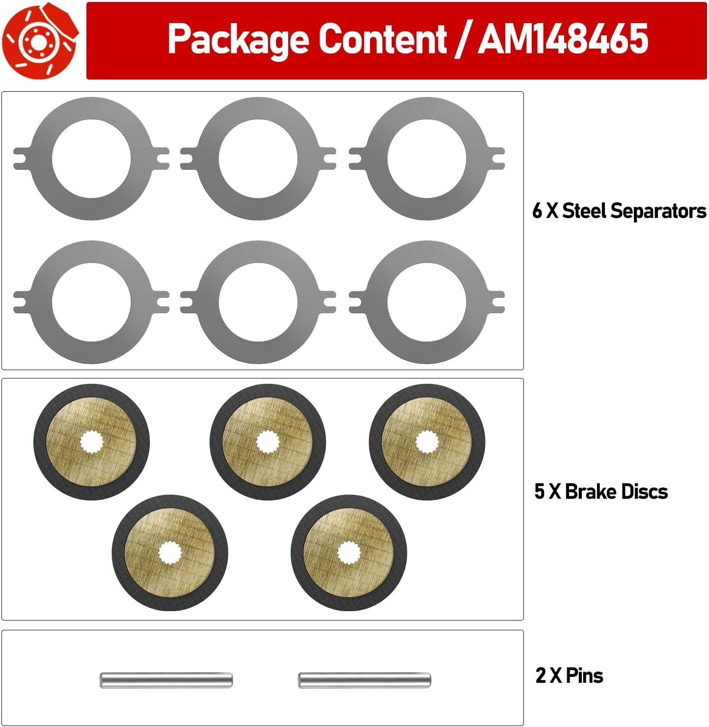 AM148465 Brake Kit Wet Park Brake Disk Kit for John Deere XUV 625 825 835 855 865 Gator Utility Vehicles, Replace # AM148465, AM140803 Wet Brake Discs Kit image number 3