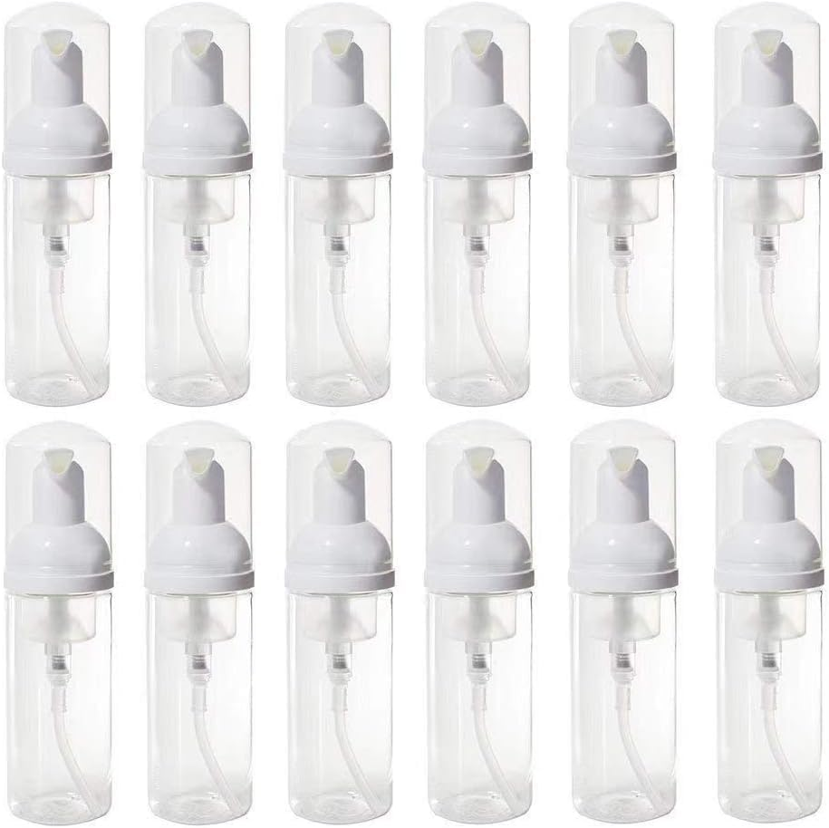 12 Pcs Empty Bottle Travel Soap Bottle, Plastic Foam Dispenser Bottle,Mini Foaming Soap Pump Dispenser for Cleaning, Travel, Cosmetics Packaging (2 Oz) (Clear) image number 5