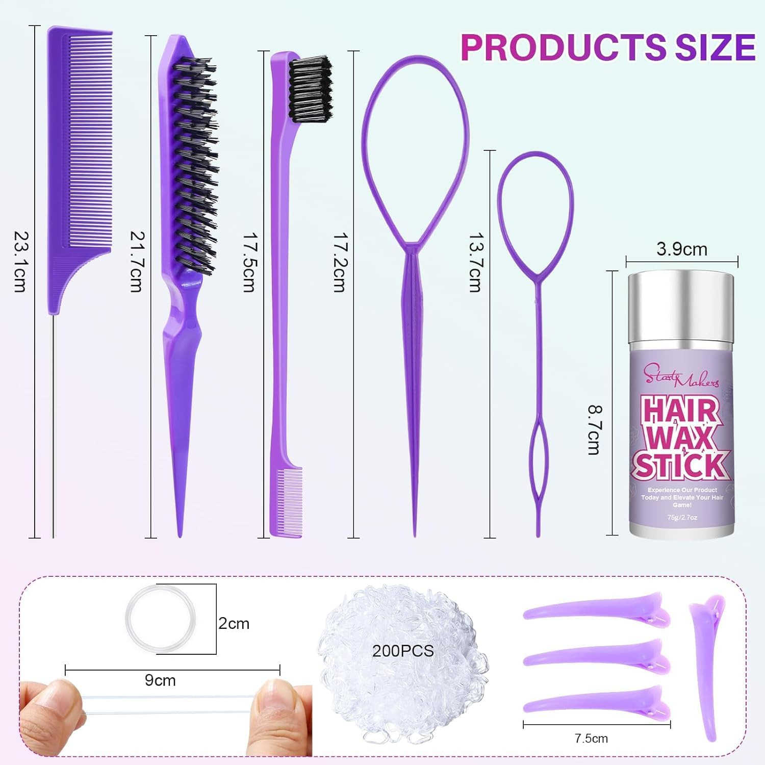 Start Makers Hair Wax Stick, Slick Back Hair Brush Kit, Hair Styling Stick for Flyaways, Edge Control Lasting Hold, Slick Back Brush for Smooth Edge, Tame Frizz Comb Style, Styling Set for Women Girls (11 Pcs) image number 2