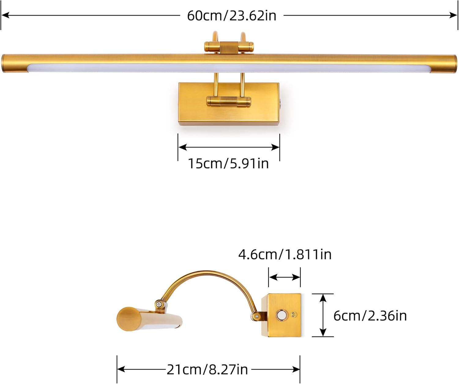 Mantolite Dimmable Picture Wall Light, 15 W, Brass, 60 Cm, LED Bathroom Mirror Light with Rotating Lamp Head for Hotel Restaurant Arc Arm, 3000 K / 4500 K / 6000 K Bed Reading Lights Display Lamps image number 3