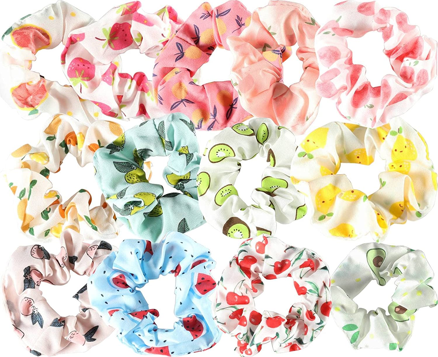 13Pcs Summer Hair Scrunchies Set - Colorful Elastic Ponytail Holders with Fruit Designs, Cute Hair Ties for Women, Kids, Toddlers, and Girls Hair Accessories