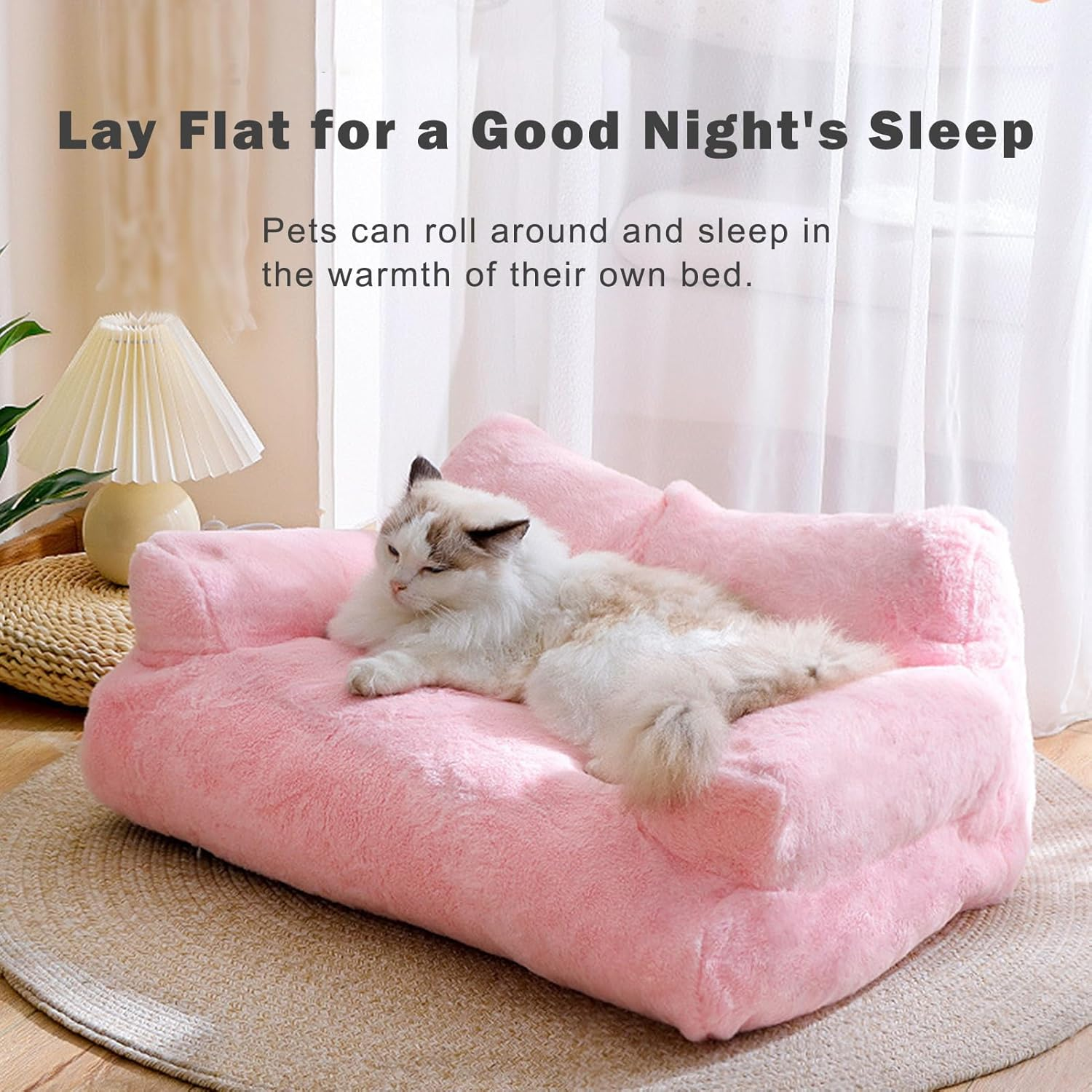 Cat Bed Ultra-Soft Plush Material Dog Cat Beds for Indoor Cats Cat Sofa Relieve Muscle and Joint Pressure Private and Comfortable Design Removable and Washable Anti-Slip Design Pet Comfort Beige M image number 5