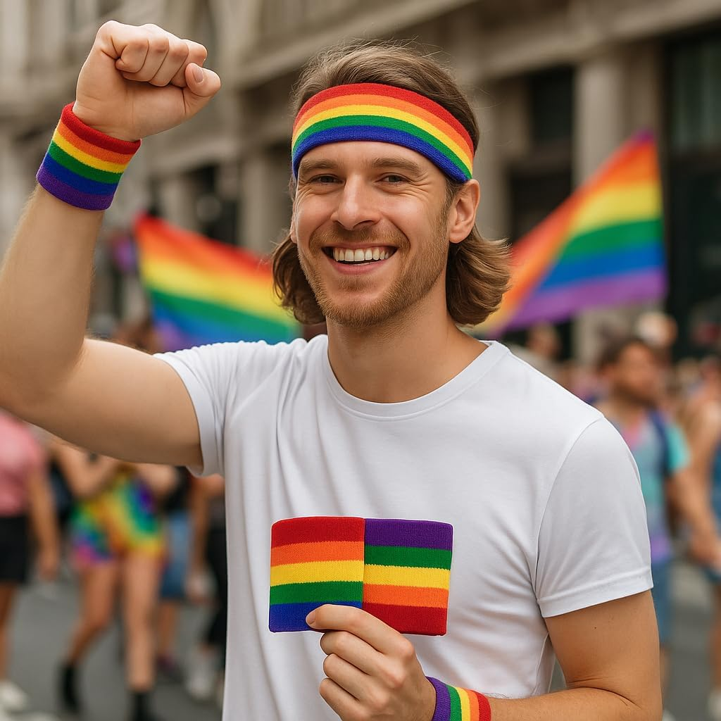 Rainbow Pride LGBTQ+ Wristband Set Unisex Stretch Armbands for Mardi Gras, Equality Marches, Parades & Festivals &ndash; Bold Rainbow Costume Accessory &ndash; 1, 3 & 5 Set Options Available image number 3