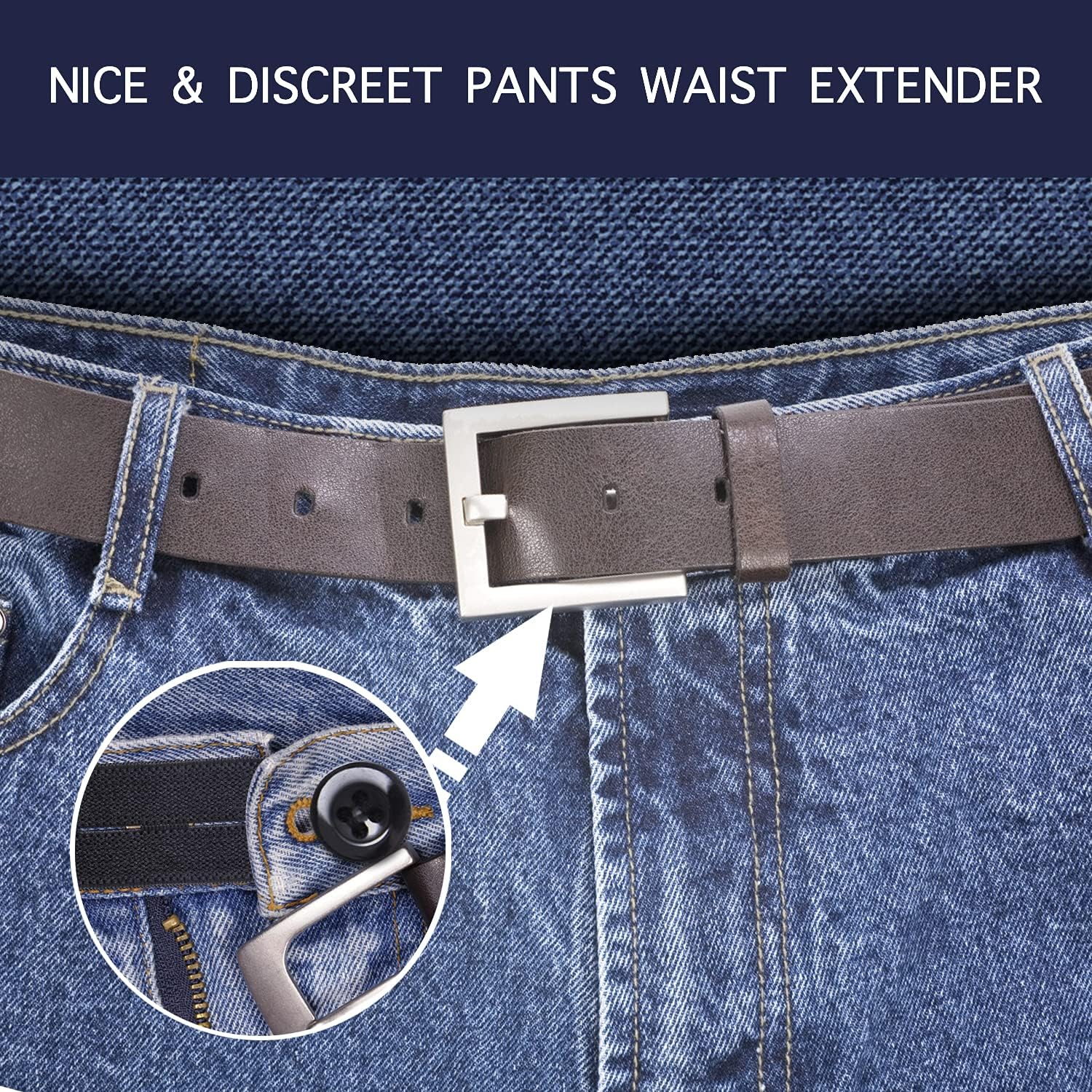 AIRIQI Elastic Waist Extenders, Adjustable Waistband Expanders for Men and Women, Jeans Pants Button Extender (B6) image number 3