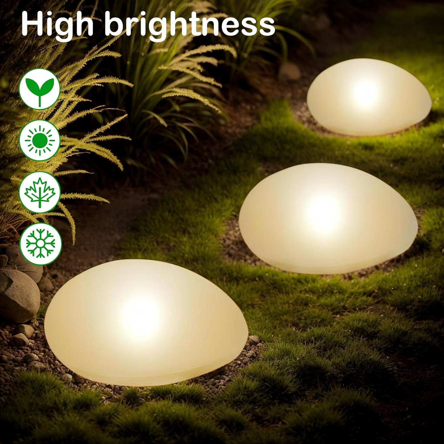 Sc-Daily Solar Lights Outdoor Waterproof Solar Pebble Rock Garden Lights Decorative with Warm Light LED, IP65 Waterproof, for Garden Terraces Yard Path Decoration(Mini Pebble,1 Pack) image number 3