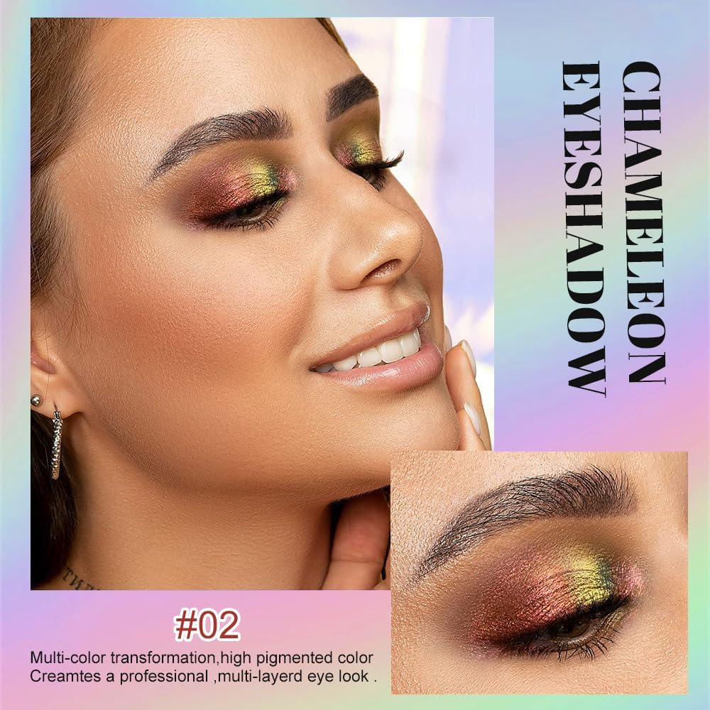 VERONNI Chameleon Eyeshadow,3Colors Liquid Metallic Eyeshadows Color Shifting, Holographic Glitter Multichrome Eye Shadow High Pigmented, Long Lasting and Smudge Proof (#02+04+06) image number 3