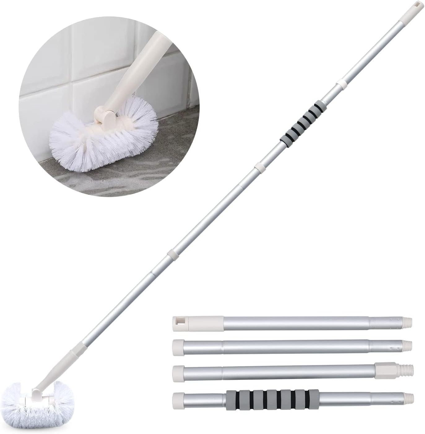 Cleaning Brush for Bathroom 145Cm Extendable Long Handle Tile and Tub Brush 180&deg; Rotation Scrubbing Cleaner Brush for Bathroom Bathtub Floor Tile Cleaning image number 6