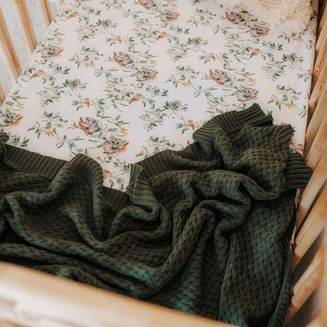 Snuggle Hunny Baby Blanket, Newborn to Toddlers, Organic Cotton Diamond Knit, Perfect Knitted Baby Pram and Stroller Blanket, Olive image number 5