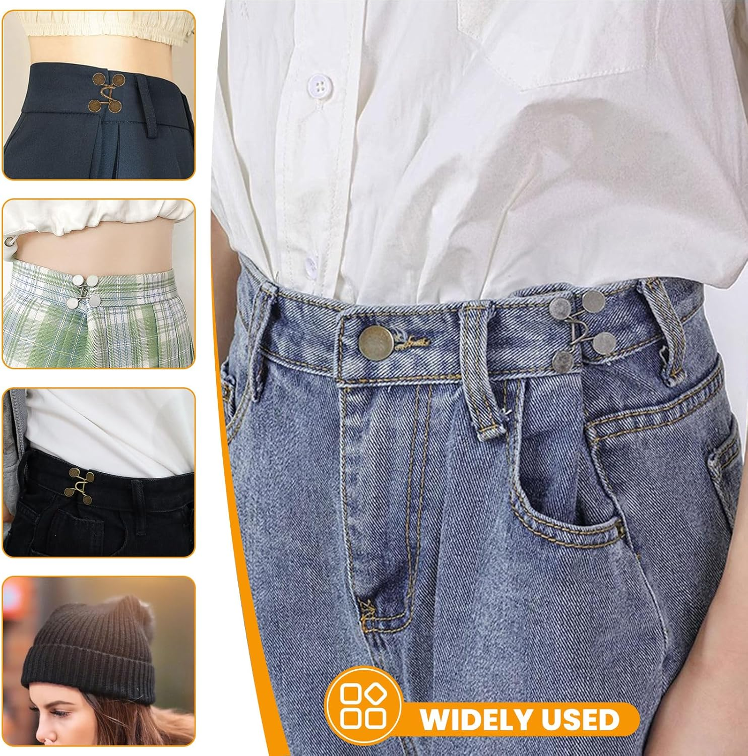 Yitexin 36 Pcs Pants Jean Buttons for Loose Jeans Adjustable, No Sewing Pant Waist Tightener, Pants Clips to Tighten Waist Size Down, Waist Buckle Extender Pins Adjuster for Women (6 Sets, 3 Colors) image number 5