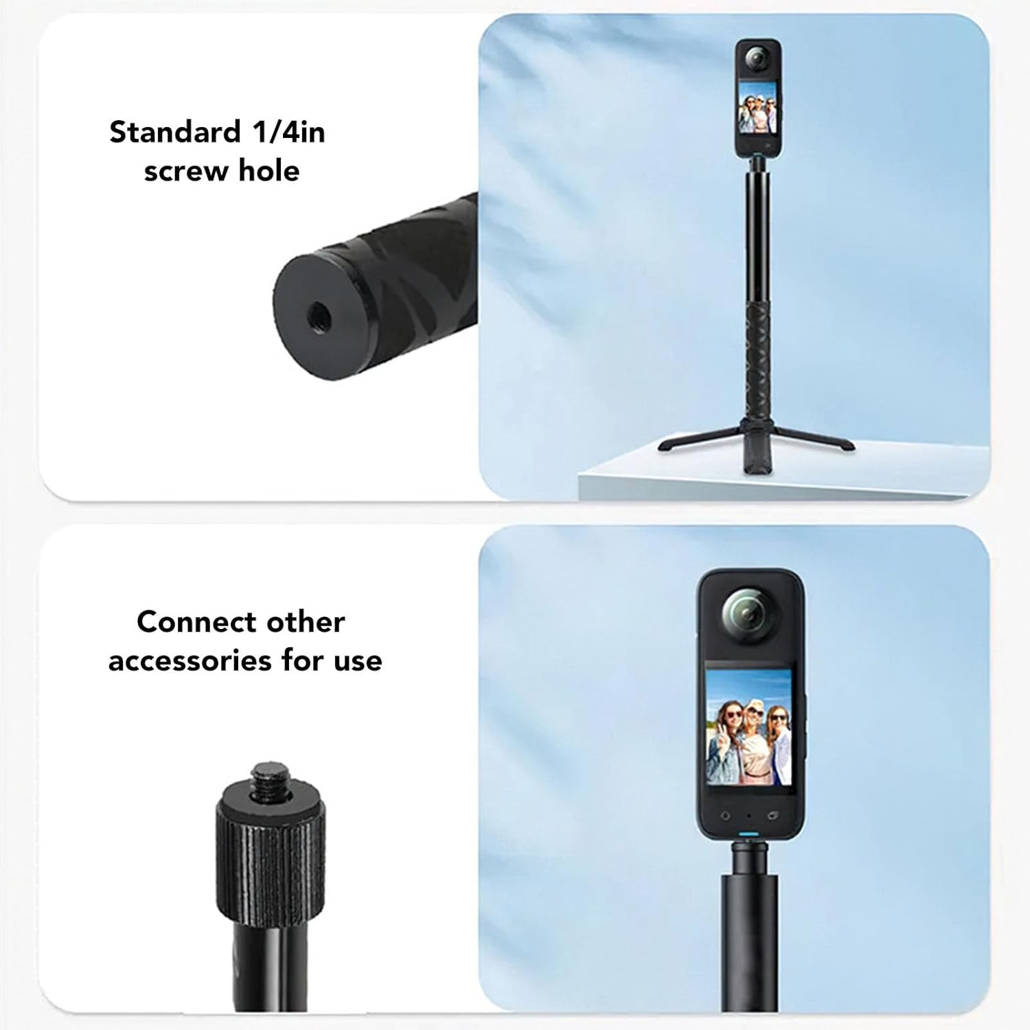 Invisible Selfie Stick for Insta360 X4, X3, ONE X2, ONE X, ONE RS Action Cameras, Extendable 28Cm to 120Cm, with Time Handle Tripod image number 5