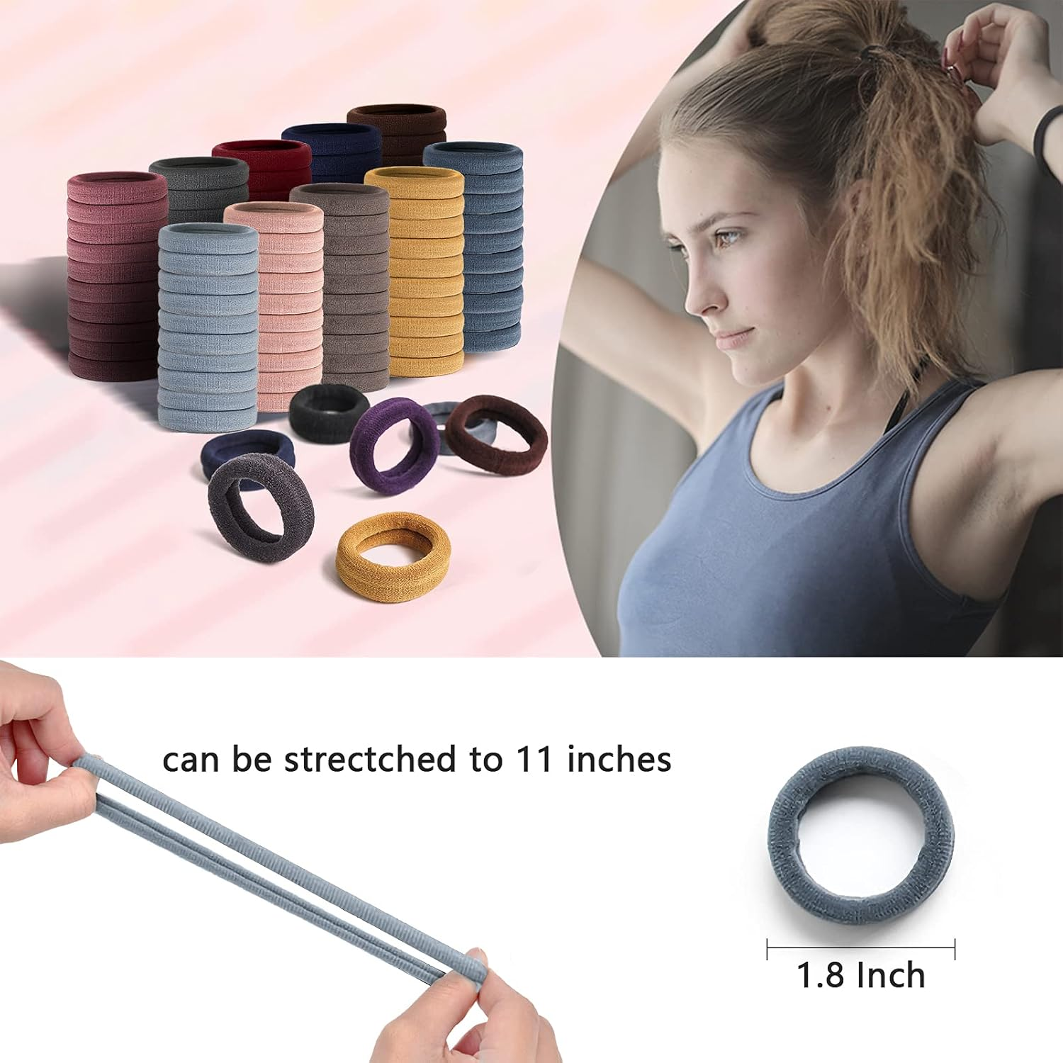 100 ELASTICS HAIR TIES, 4Cm Multicolor Hair Bobbles, Seamless No-Metal Ponytail Holders Hair Bands for Women (Multicolor) image number 4