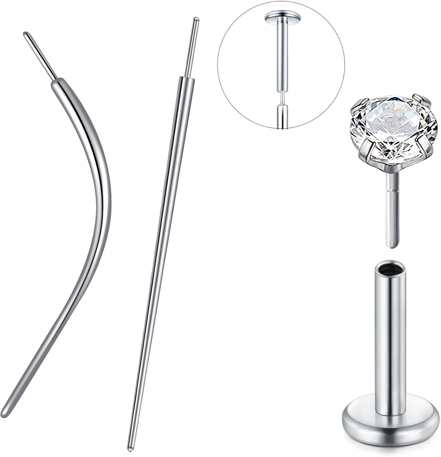 QWALIT Piercing Taper Threadless Piercing Changing Tool Piercing Taper Insertion Tool Piercing Threader Tool Flat Back Earring Applicator Tool Labret Titanium Threadless Insertion Pin 16G 18G 20G