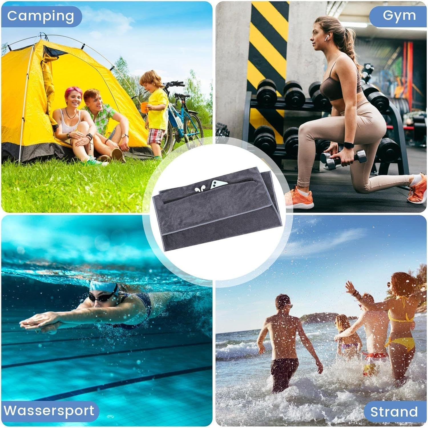 Fitness Towel, 135 X 50 Cm, Sports Towel, Suitable for Fitness Training and Sports, Microfibre, Absorbent and Soft Gym Towels, with Zip Pocket (1) image number 2