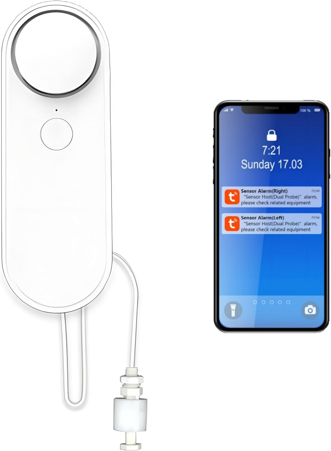 Lancoon Wifi Water Level Detector Tuya Smart Sensor Alarm Dual Probe Loud Volume APP Alert Monitoring with 6.5 Feet Detection Line for Swimming Pool Fish Tank Aquarium