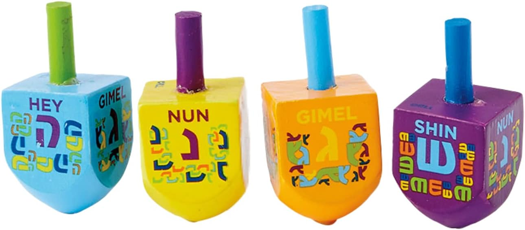 Rite Lite the Dreidel Game Chanukah Painted Wooden Dreidels Set of 4 - Hanukkah Gifts, Hanukkah Dreidel Pack, Bulk Hanukkah Dreidels, Hanukkah Games