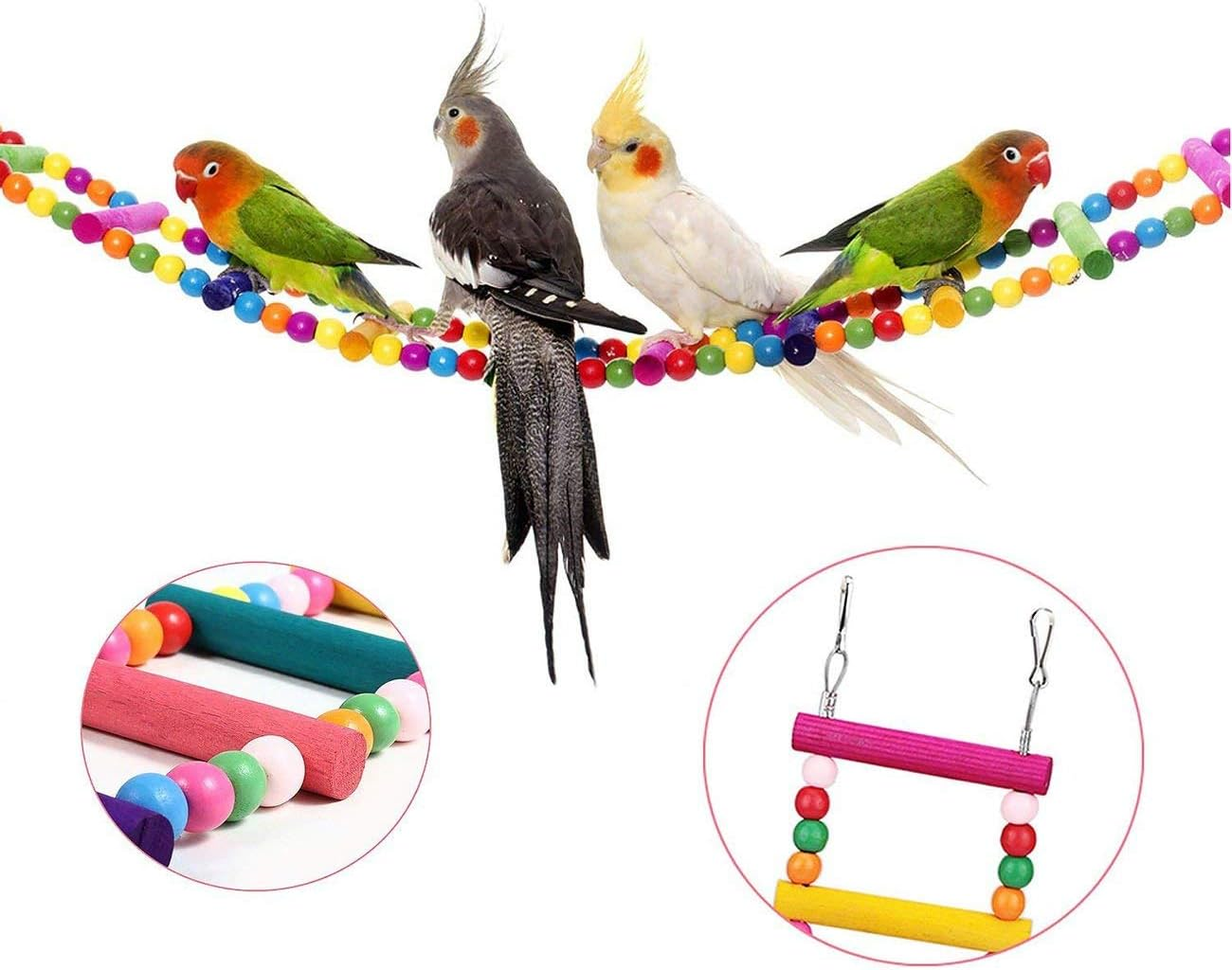 Uheng Colorful Bird Ladder Toys for Parrot, Pet Swings Chew Hanging Bridge, Wooden Rainbow Cage Training Accessories for Cockatiel Conure Parakeet Small Macaw Budgie (8 Ladders,22Inch) image number 6