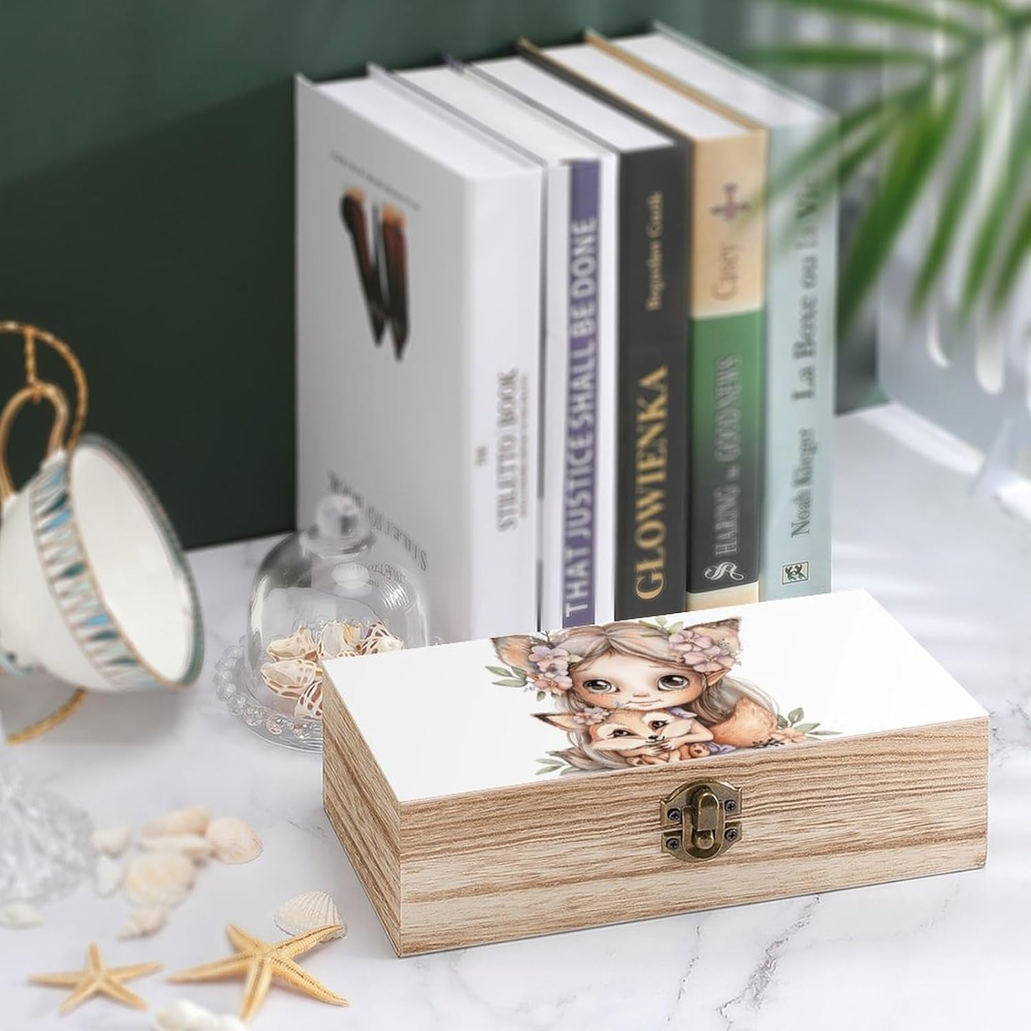 Fox and Girl Wooden Box Wood Wedding Keepsake Boxes with Lids Small Decorative Boxes Lightweight Wooden Memory Storage Box for Crafts Keepsakes Jewelry Photo Letter Storage image number 4