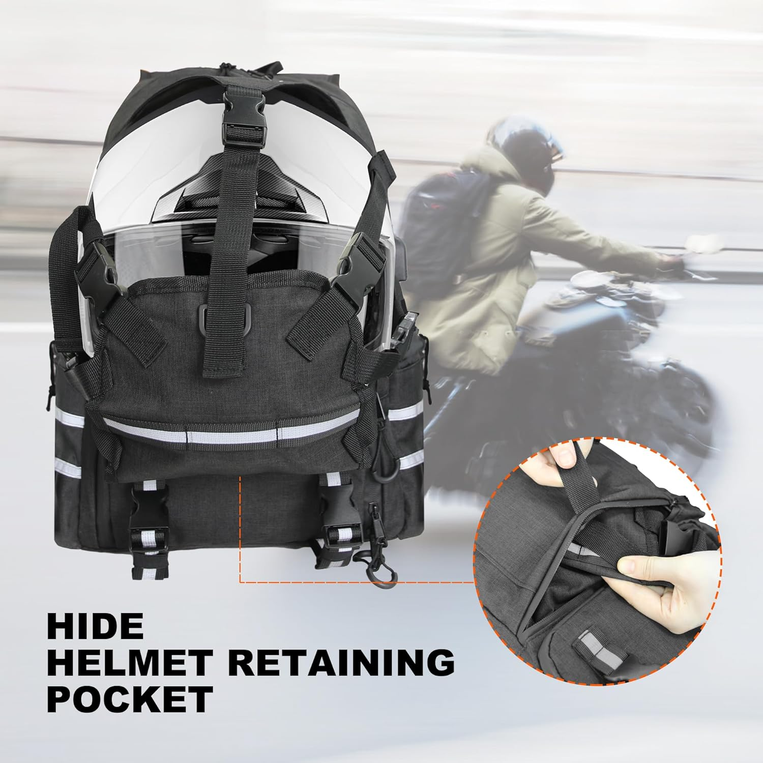 Helmet Backpack for Motorcycle Cycling, Large Capacity Waterproof Helmet Holder, Reflective Motorcycle Backpack，Helmet Storage Bag Hiking Backpack image number 1