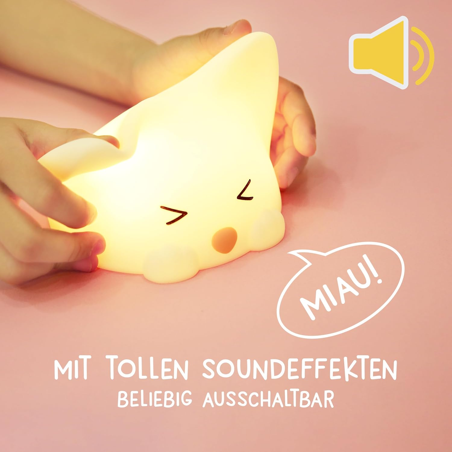 Megalight Catty Cat LED Night Light for Children, Night Light for Babies without Small Parts, Dimmable RGB Multicoloured Sound Effect, Night Lamp, Children'S Room Touch USB image number 2