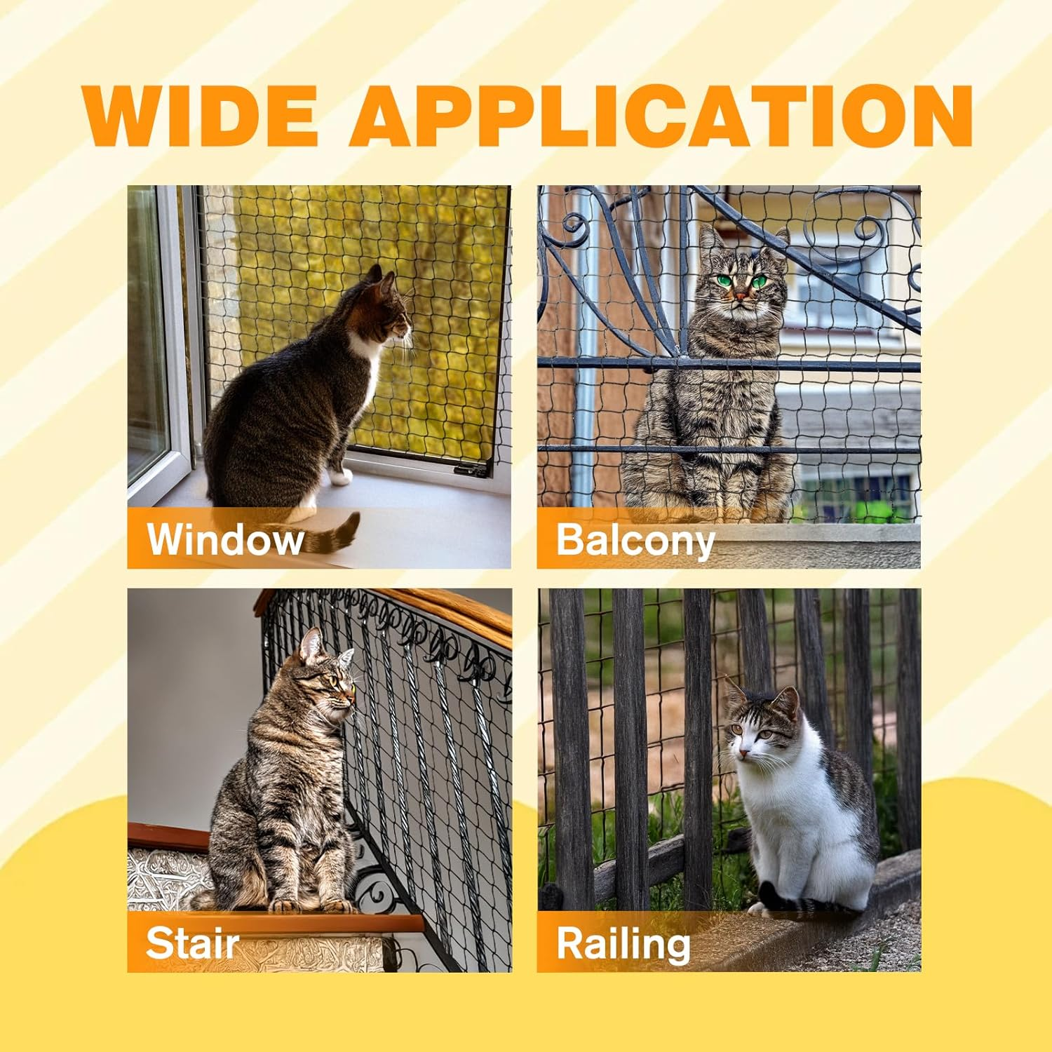 Steel Reinforced Cat Netting for Balcony Anti-Fall Fence Safety Net, Extra Strong Cat Net for Catio Safety Cat Balcony Netting for Pets Cat Proof Screen Pet Net Cat Balcony Protection Barrier10Ftx20Ft image number 1