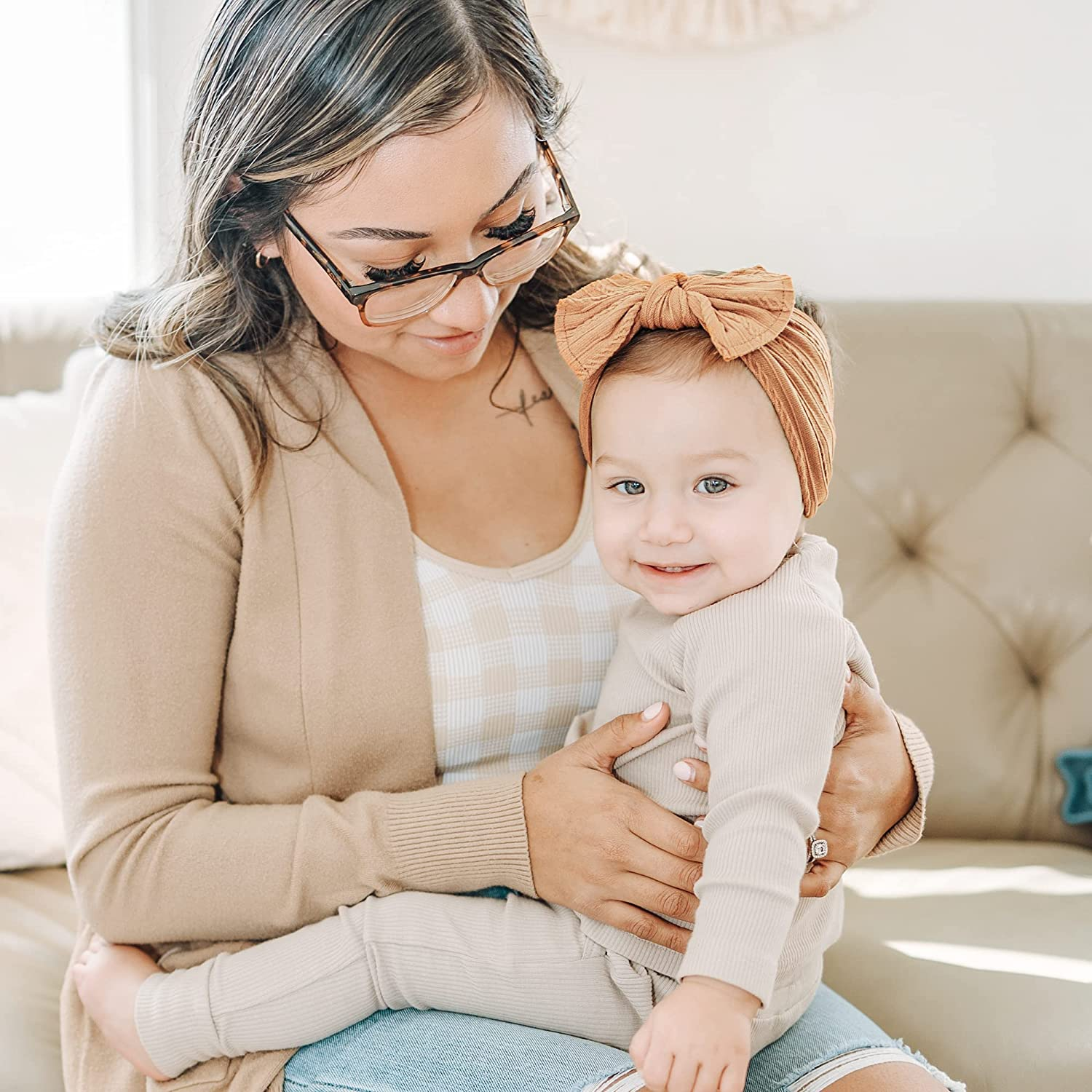 Prohouse 12 Pack Baby Nylon Headbands Hairbands Hair Bow Elastics Handmade Hair Accessories for Baby Girls Newborn Infant Toddlers Kids(Terracotta) image number 4