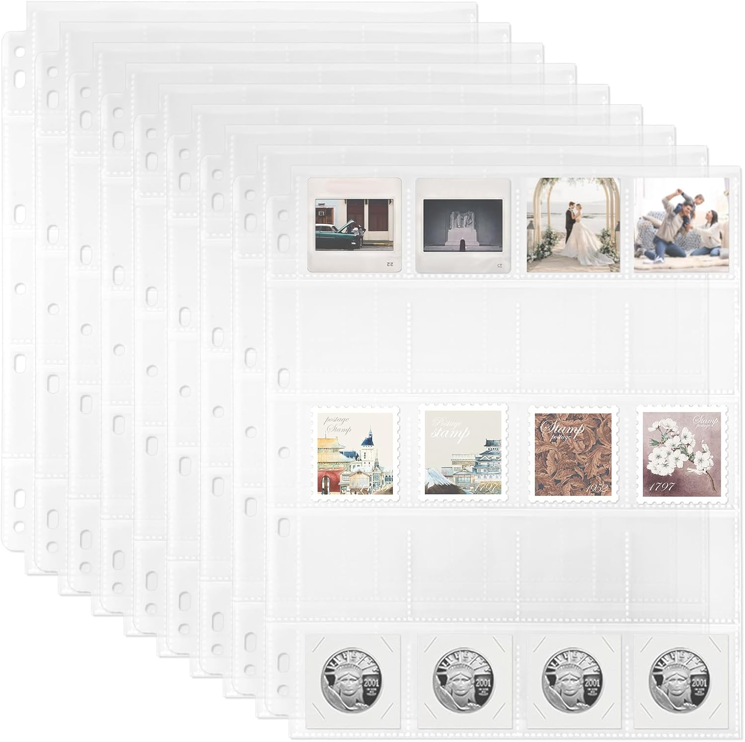 Sekonow 48 Sheets Coin Flip Sleeves for 3 Ring Binder, (2X2In, 960 Pockets), Photo Slide Page Protectors, Top Loading Clear Cardboard Coin Holder Organizer Collection Supplies image number 1