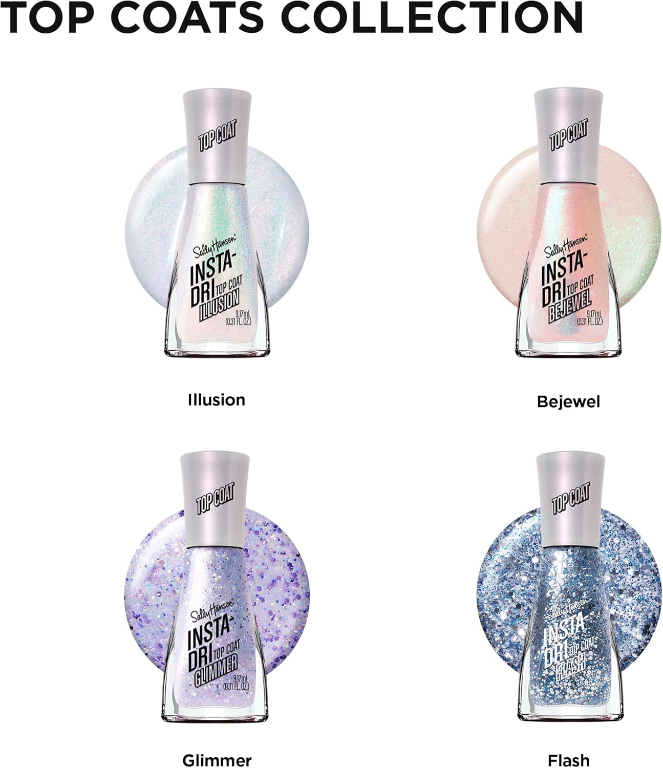 Sally Hansen Insta-Dri, Flash Top Coats, Quick Dry, Long Lasting, Sheer, Shimmery Blue Nail Polish