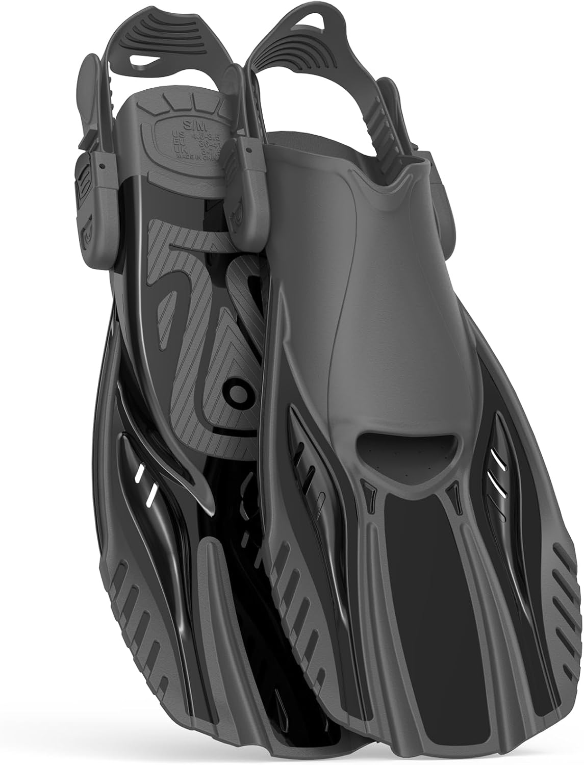 EMSINA Short Fins |Buckles Open Heel Swim Flippers | Size 36-47 | Adjustable Snorkel Fins | Snorkeling Diving Swimming Adult Men Womens |+Travel Bags