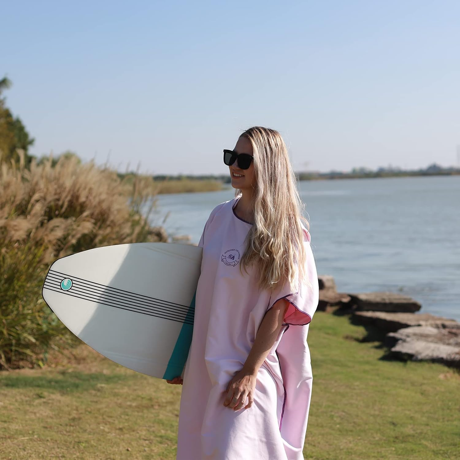 Hiturbo Microfiber Surf Poncho, Wetsuit Changing Bath Robe, Quick Dry Pool Swim Beach Towel with Hood (Pink) - Grey image number 2