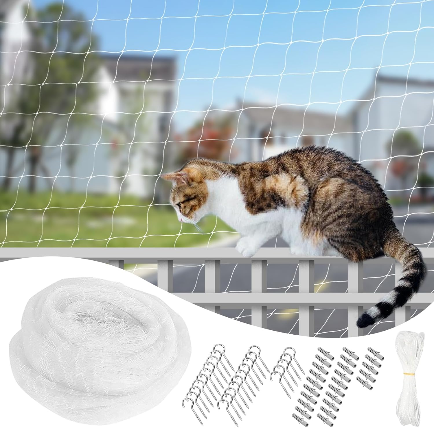 Vegena Cat Net for Balcony, 8 X 3 M Cat Net, Balcony Net for Cats, Cat Protection Net, No Drilling, Cat Net with Accessories, Balcony Nets for Balconies, Patios, Windows, Doors, Garden image number 4
