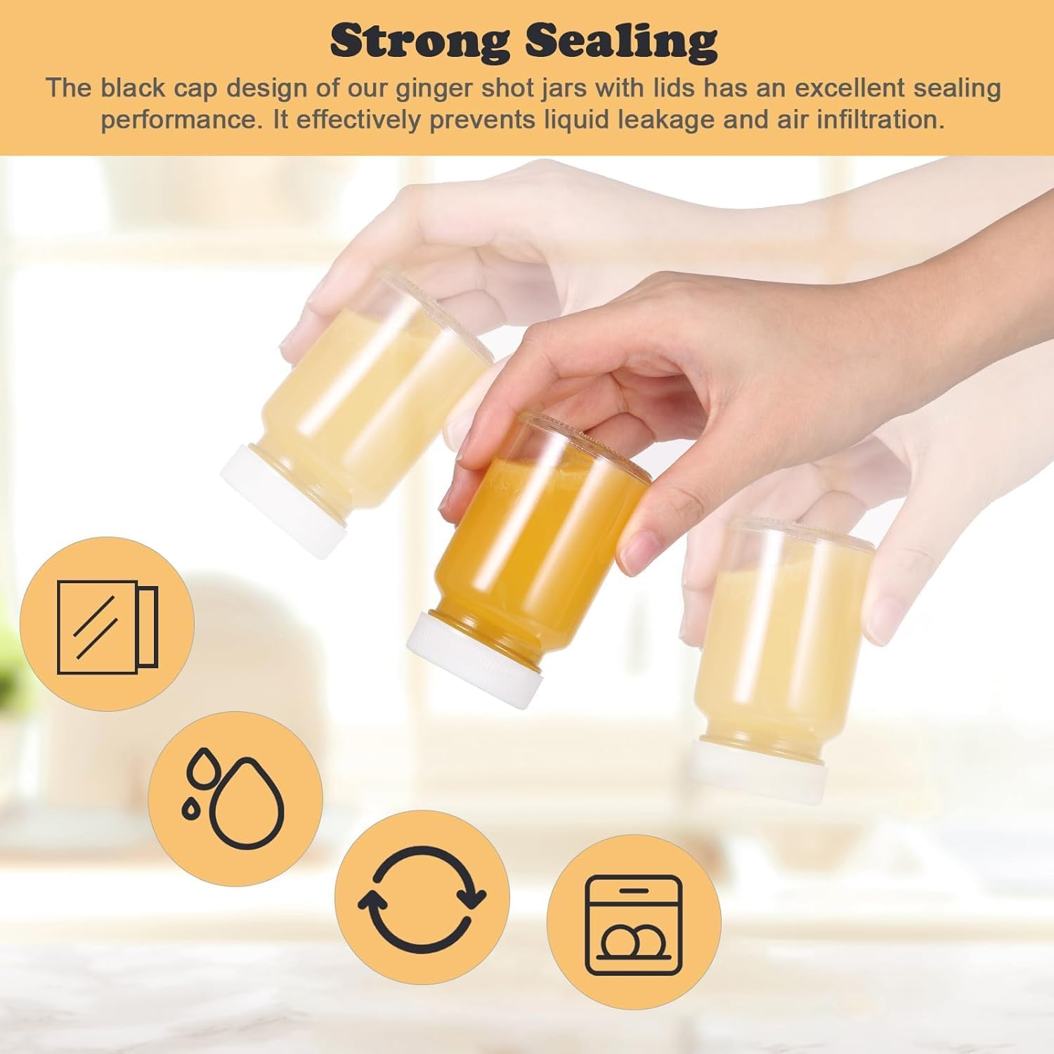 PENGQIMM 12 Pack Glass Shot Bottles with Lids,60 Ml Small Clear Glass Bottles Glasses Containers with Cleaning Brush & Labels Empty Clear, Airtight Juice Shot Bottles, Oils, Sauce, Medicine image number 3