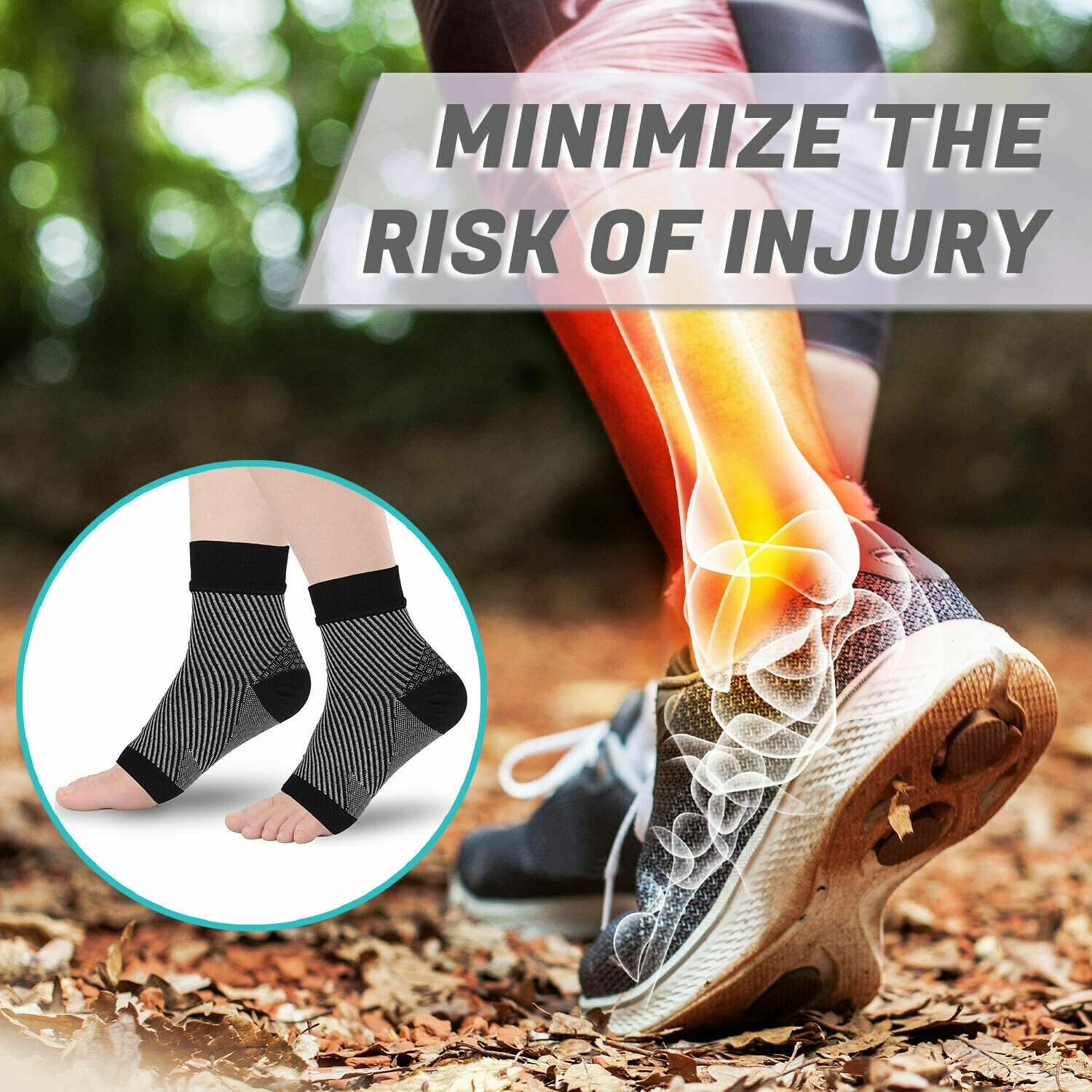 SUPEAK Ankle Compression Socks Foot Sleeves - Plantar Fasciitis Socks for Heal and Arch Support - Ankle Brace Support for Men & Women (1 Pair) (Black, S/M) image number 6