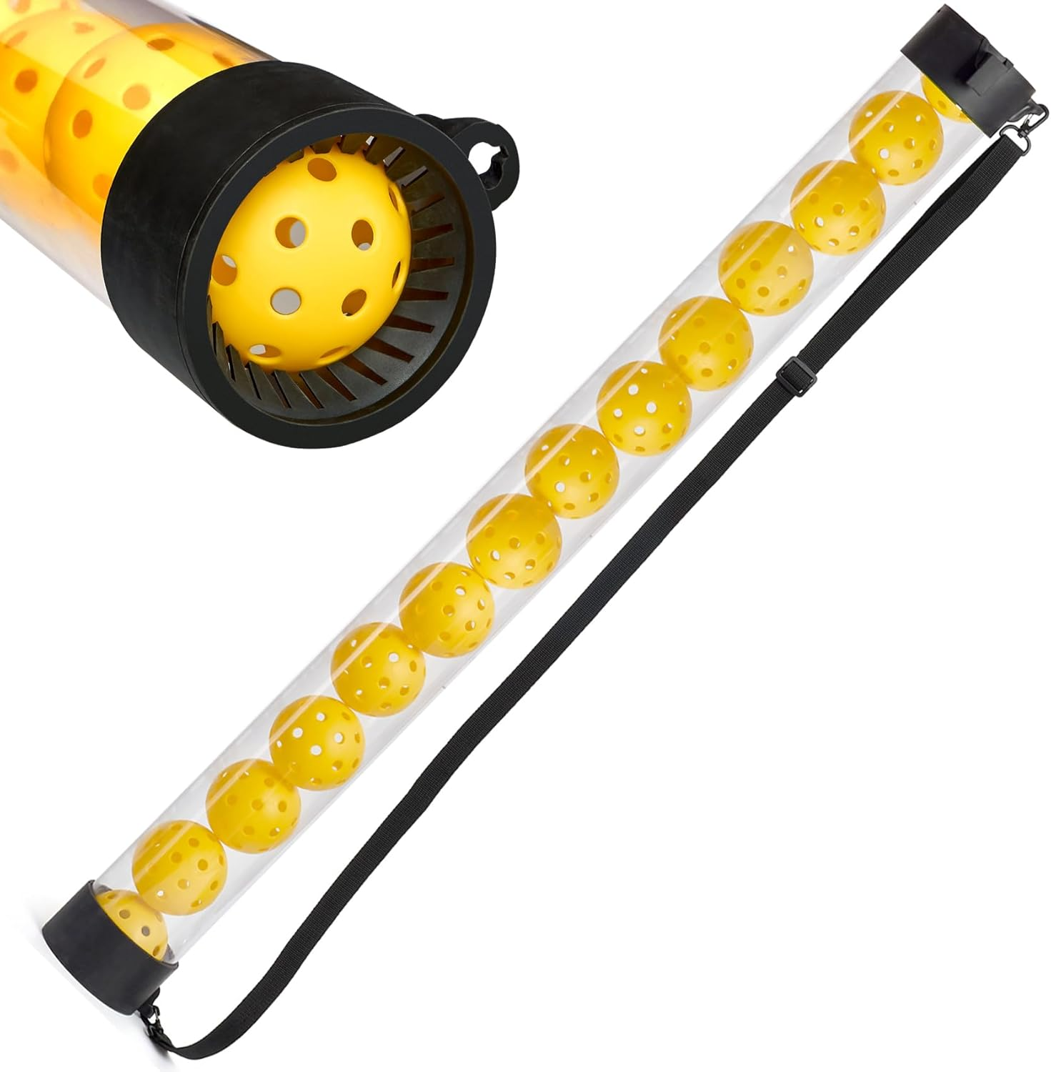Pickleball Picker Upper Holds 14 Balls, Pickleball Ball Picker Hopper Tube, Pickleball Pickup Tube - Lightweight Pickleball Retriever Collector with Shoulder Strap image number 3