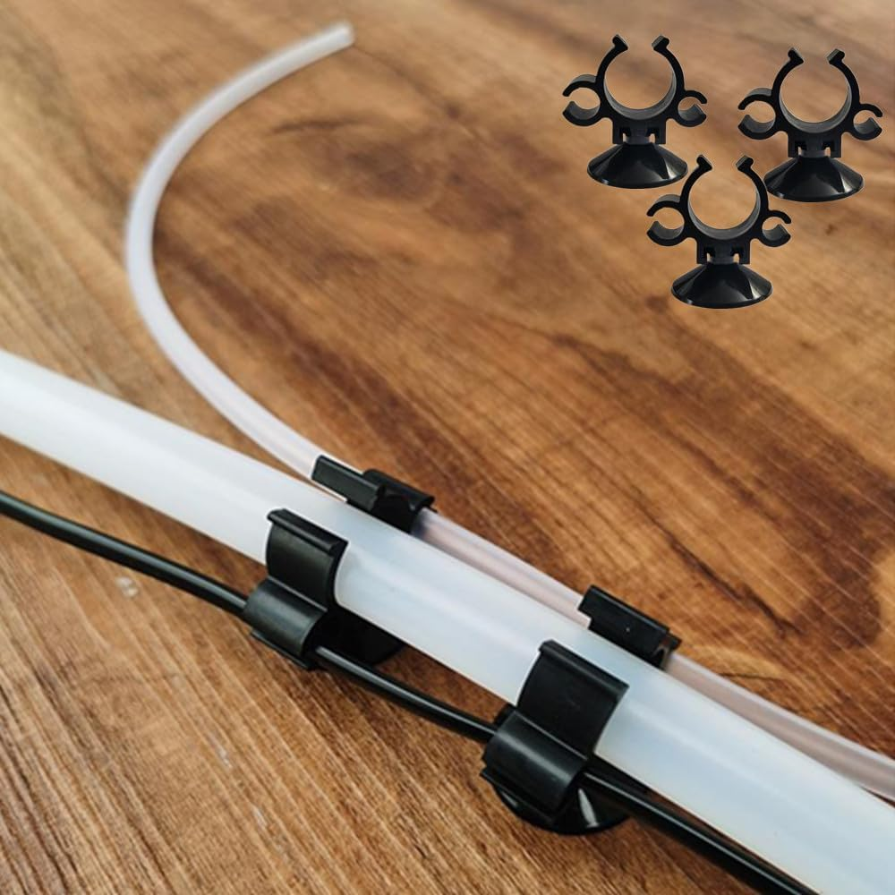 Wanfoou 10 PCS Suction Cup Clips, Aquarium Suction Cup Pipe Holder, Double Buckle Wire Clip for Fish Tank Oxygen and Water Pipes, Durable Suction Mount for Turtle Tank and Cable Management, Black