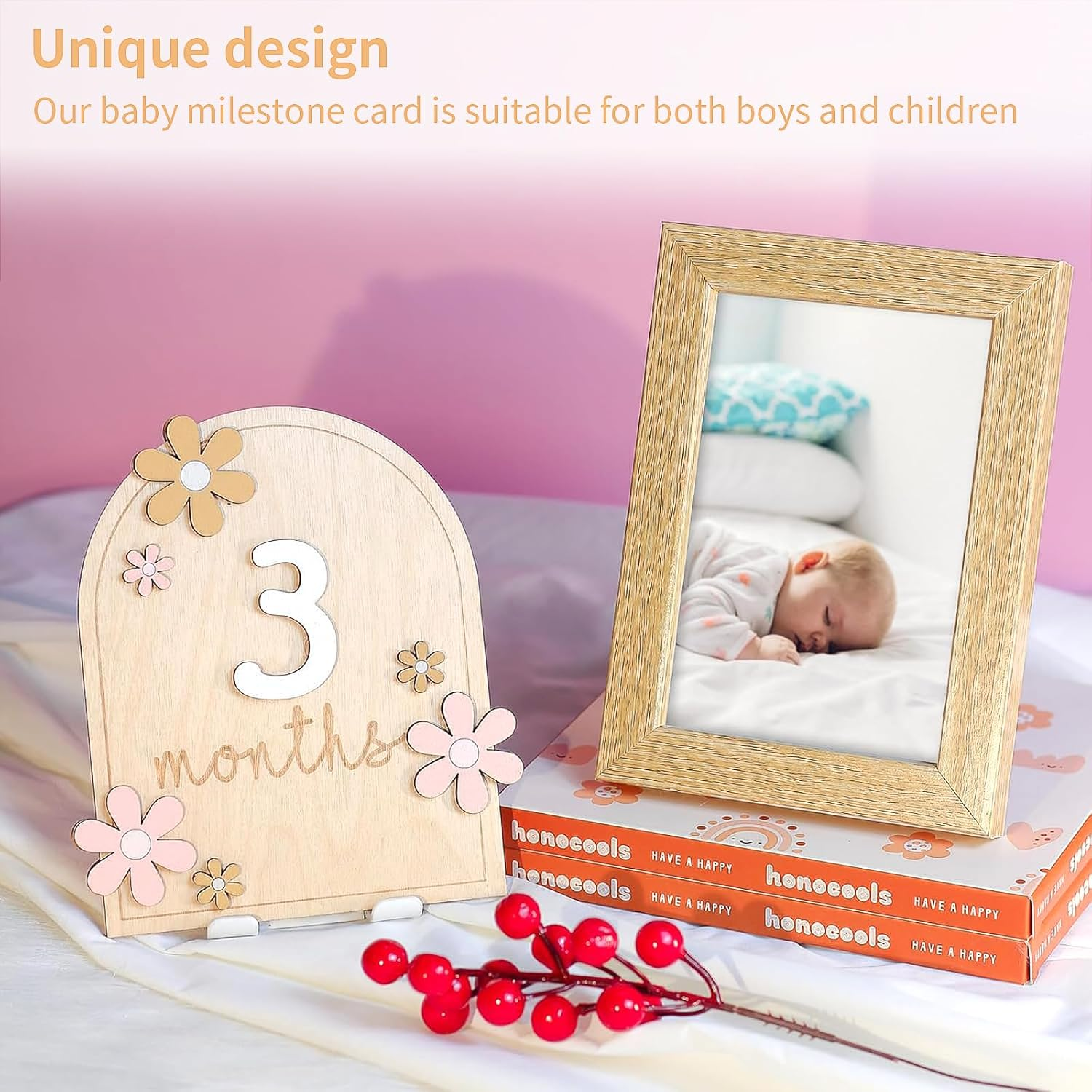Baby Monthly Milestone Cards with Adhesive Dots, Flower Style, Baby Milestone Cards, Wooden Photo Props, Monthly Cards Baby 1-12 Months, Baby Shower Growth Record, Baby Monthly Cards image number 3