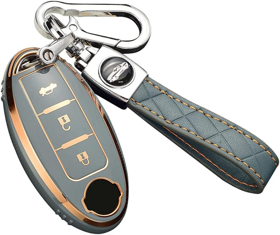 Ontto Car Key Fob Cover Fit for Nissan 350Z Qashqai J10 J11 X-Trail T31 T32 Kicks Tiida Pathfinder Murano Note Juke Key Case TPU Silicone Key Shell Key Holder Keychain Accessories Gray B