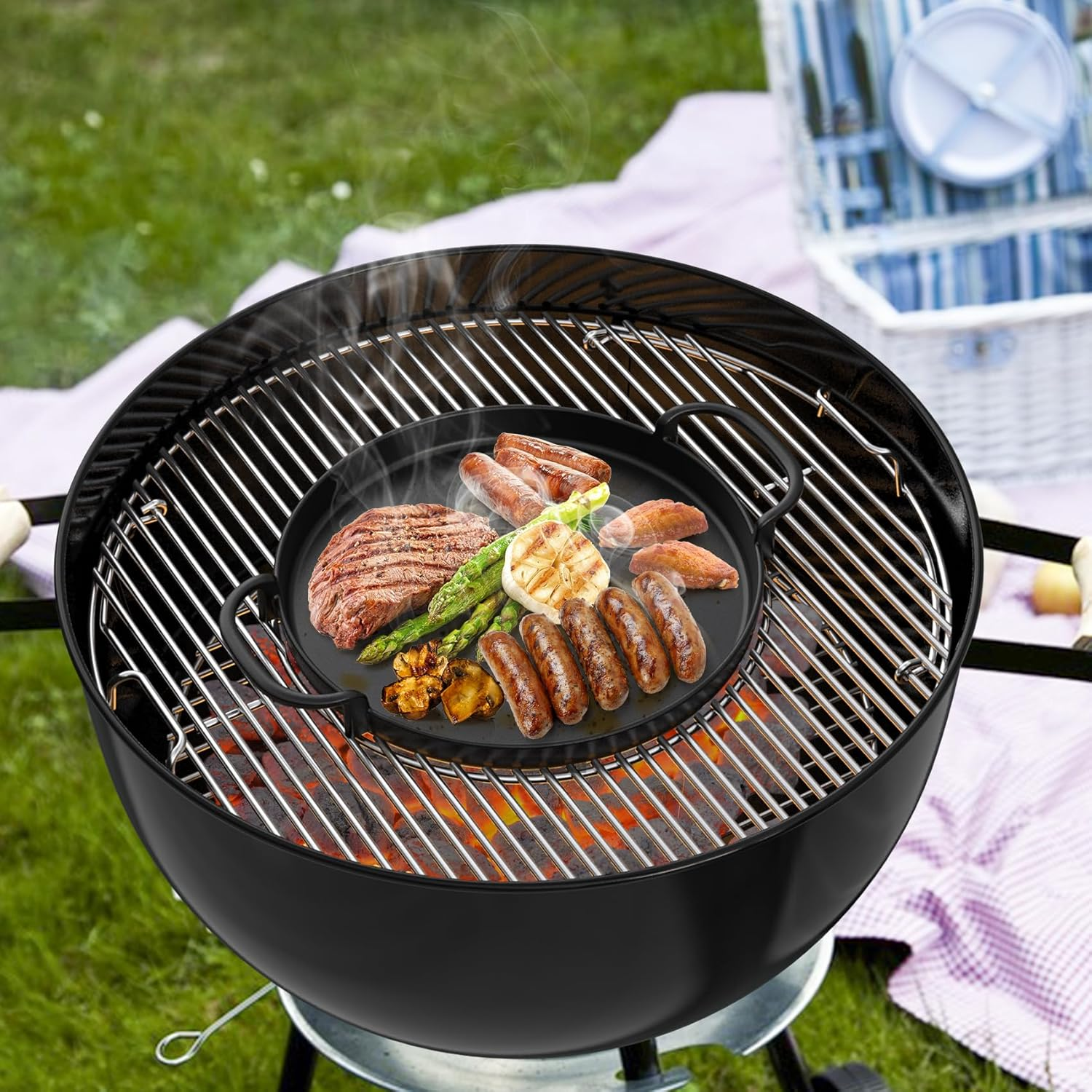 Onlyfire Cast Iron Pans Diameter 30.5 Cm, Grill Plate, round Grill Pan Insert for Weber 7421 57 Cm Charcoal Grills, One-Touch Charcoal Grill, Gourmet BBQ System Replacement Parts image number 4