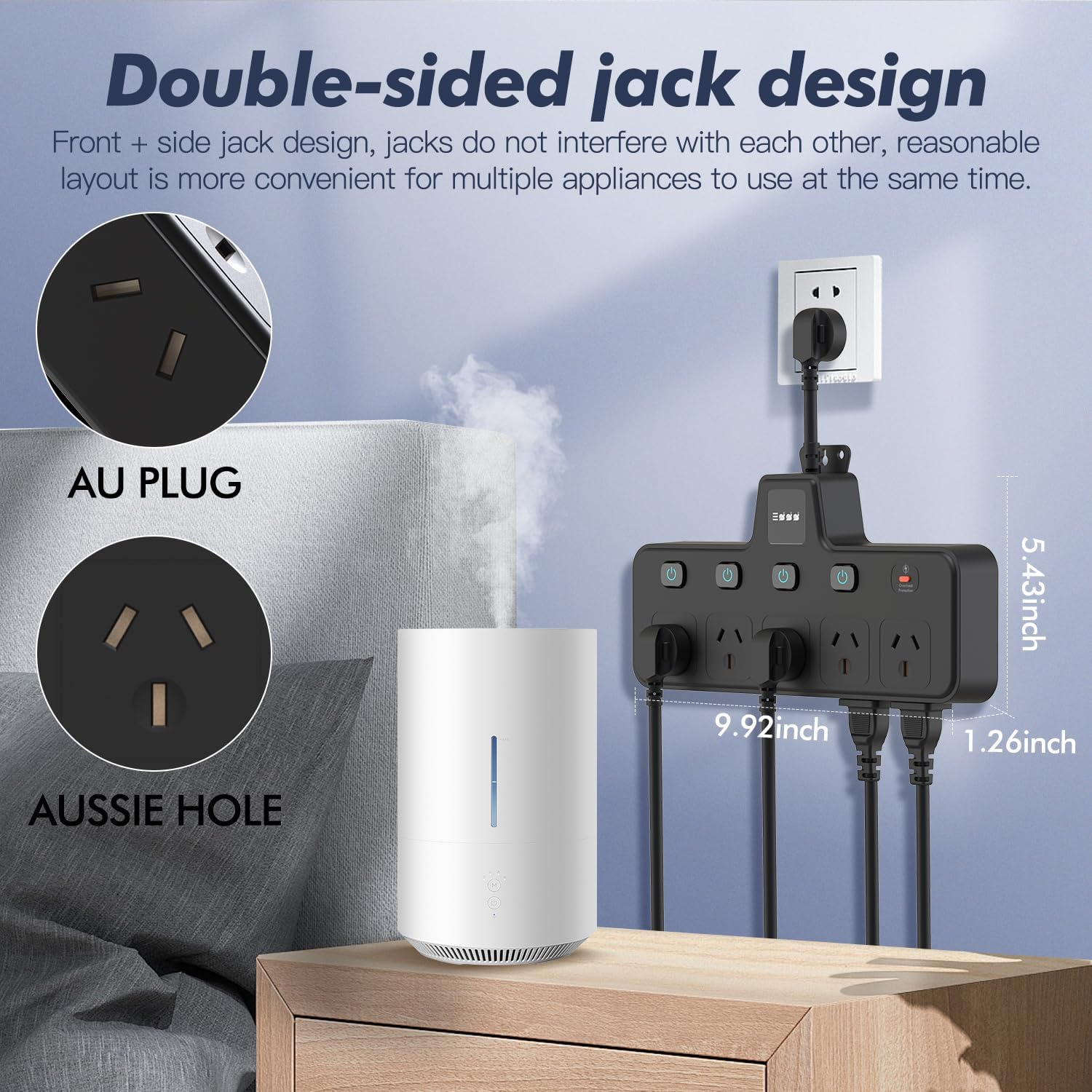 BOCHLION Power Strip with Independent Switches and Night Light Features 10 Socket Adapters, Suitable for Household Wall Plug Extension for Home, Office, and Travel (Black) image number 1