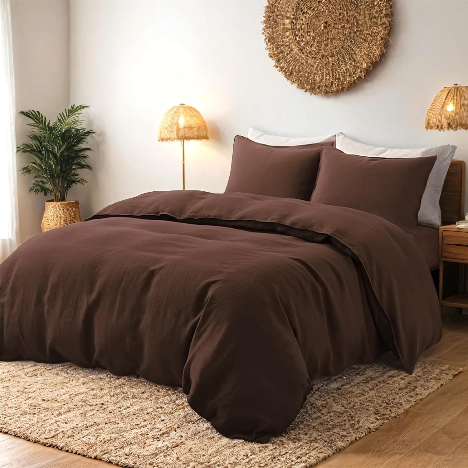 Fedali Cocoa Brown Duvet Cover Queen Size - Extra Cozy Bedding - 160 GSM Ultra Soft Duvet Cover Set with 2 Pillow Shams - 3 Pieces - Comforter Not Included