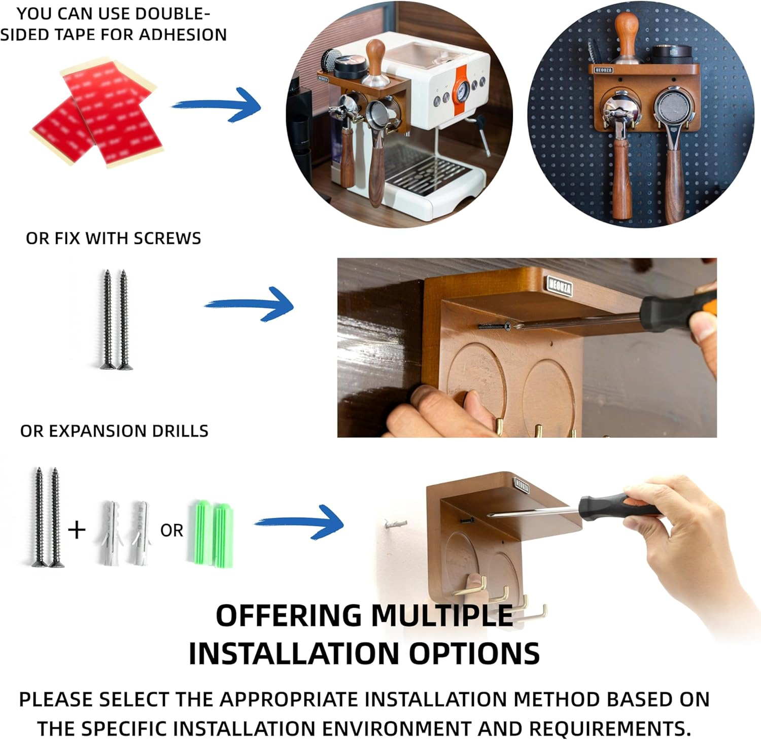 NEOUZA Mini Espresso Accessories Holder Station Wall Mounted Organizer for 51/53/58Mm Coffee Tamper Distributor Portafilter Storage Shelf for Bar Home Office image number 3