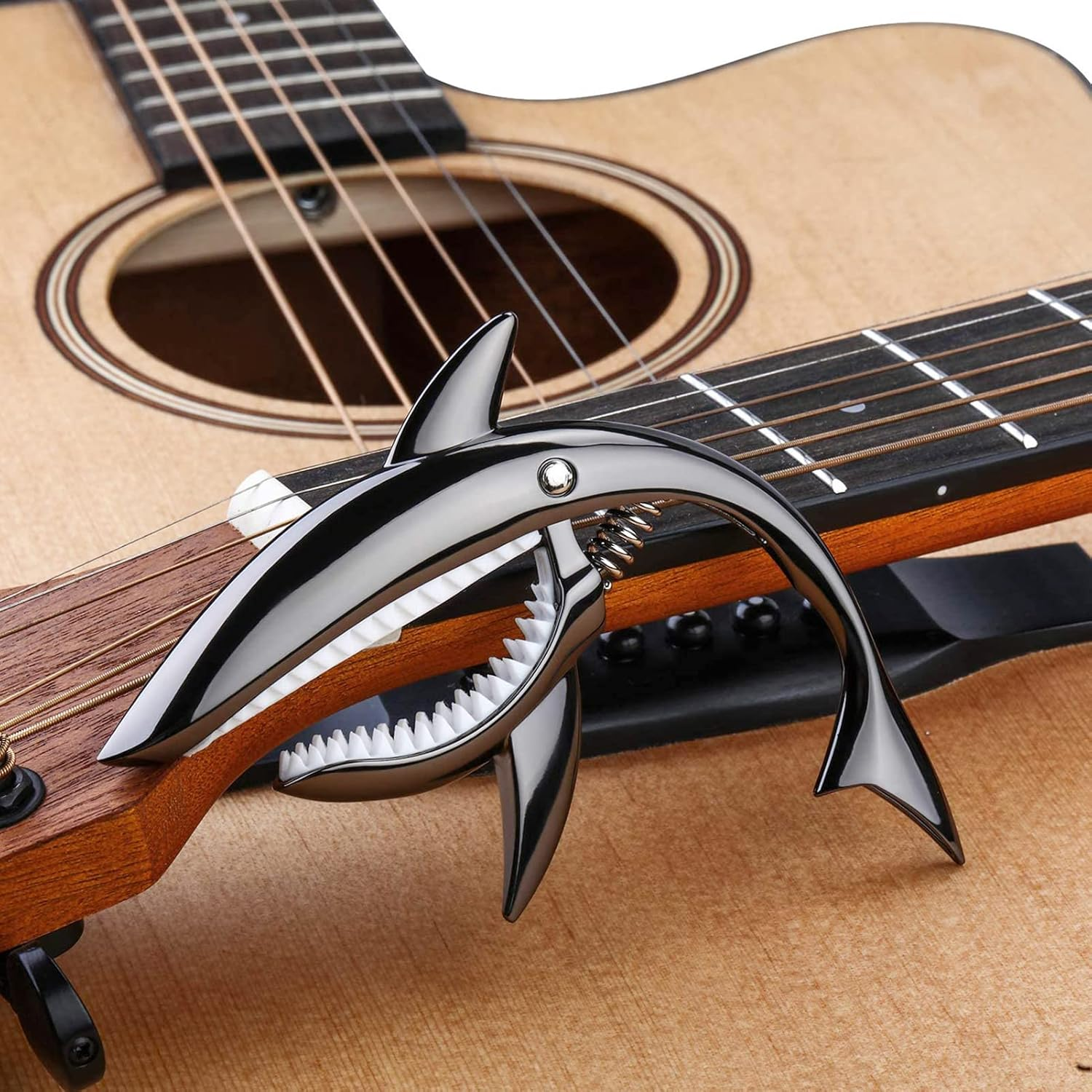 Lepxino Guitar Capo Shark Capo for Electric Accoustic Classical Guitar Ukulele Zinc Alloy Spring Capo (Dark Black)