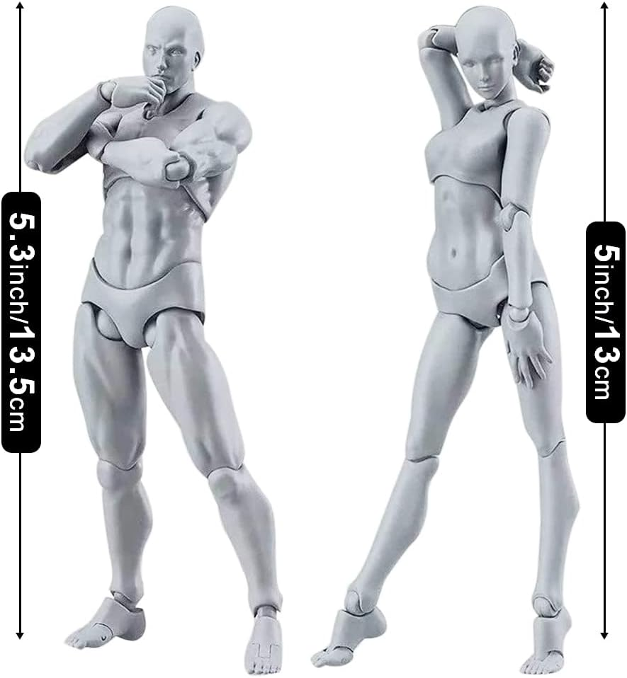 Artists Manikin Blockhead Jointed Mannequin Drawing Figures,Small Figure Model for Sketching, Painting, Drawing, Artist Male+Female Set