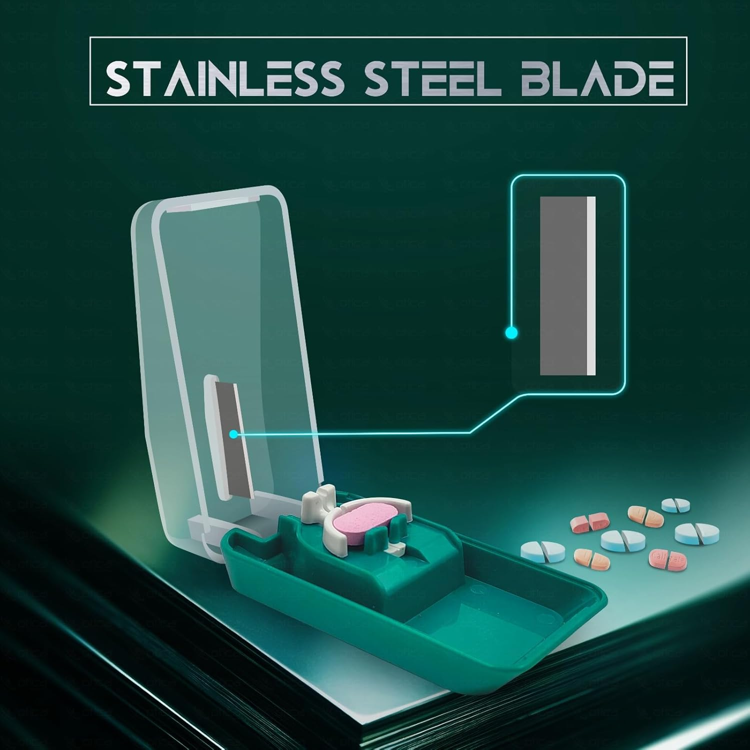 OTICA Tablet Pill Cutter Splitter for Small & Large Pills, Stainless Steel Blade, Safe and Precise Cutting with Centering Device & Blade Guard, Travel-Sized, Light Weight,Easily Washable image number 4