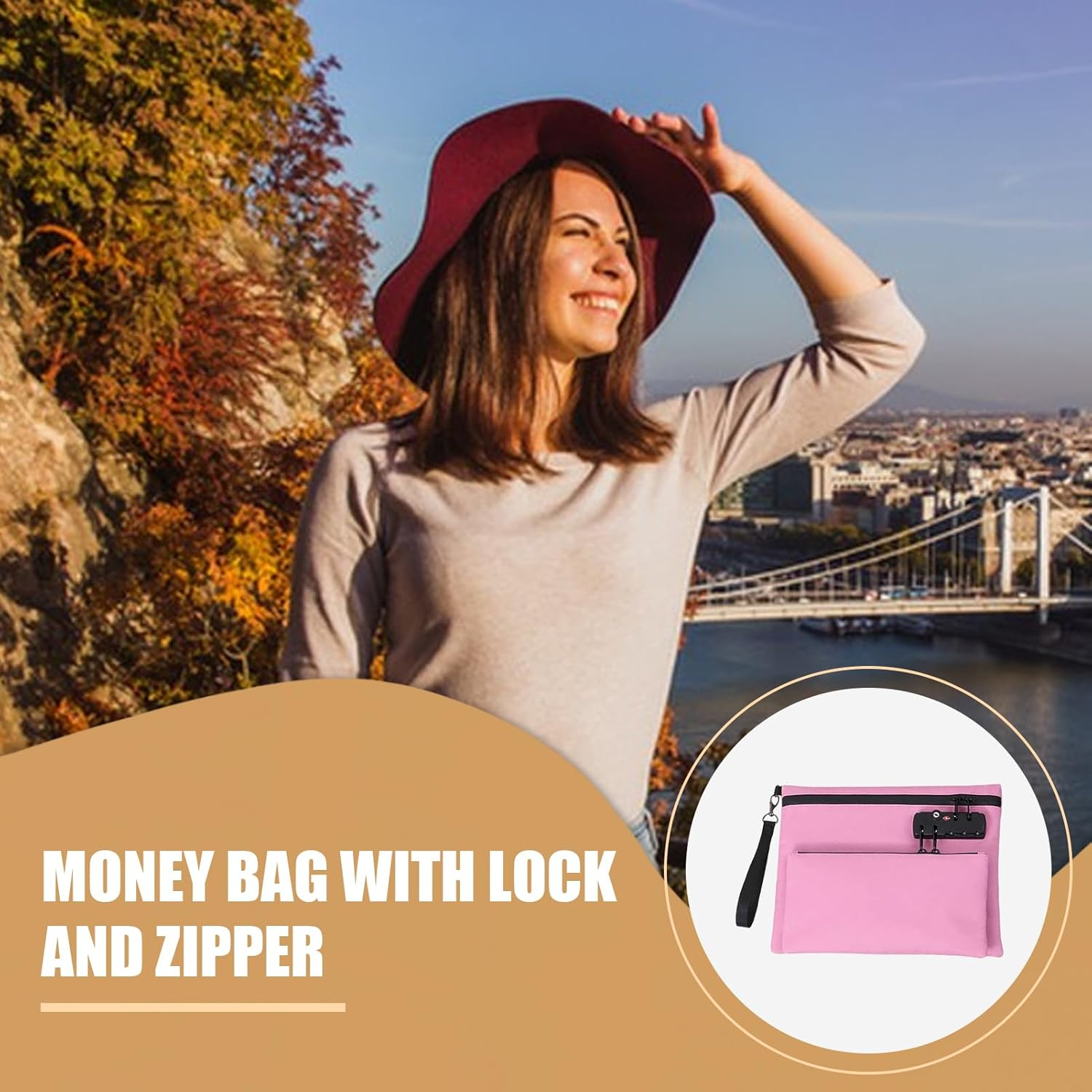 Credit Card Soup Zipper - Lockable Cash Holder, Compact Secure Wallet | Strong anti Theft Bag with Carry Handle for Camping Trips, Hospital Service, image number 6