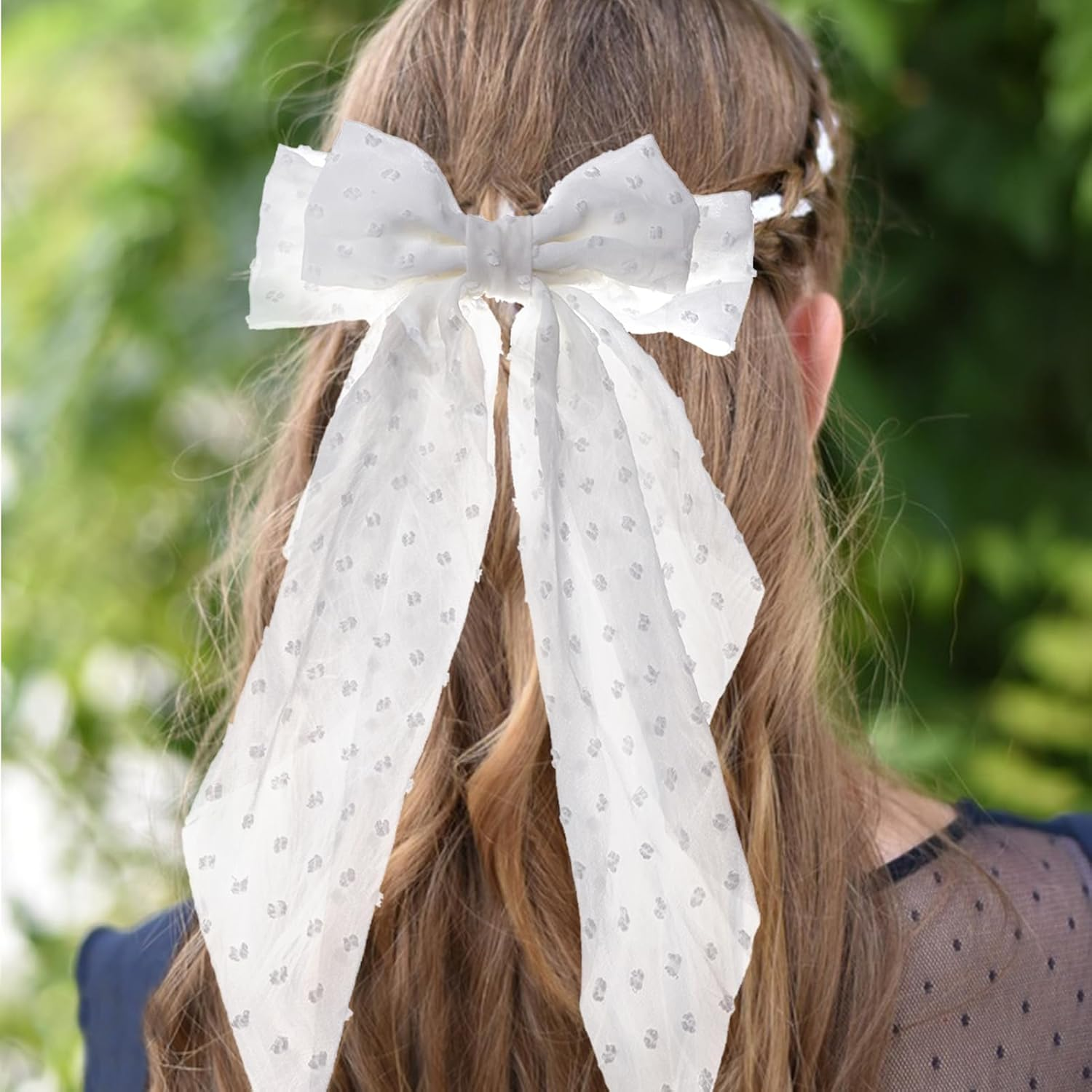 NICENEEDED 4PCS Large Hair Bows, Cute Oversized Ribbon Bows for Women in Beige Light Pink White Black, Hair Barrettes for Different Occasions image number 6